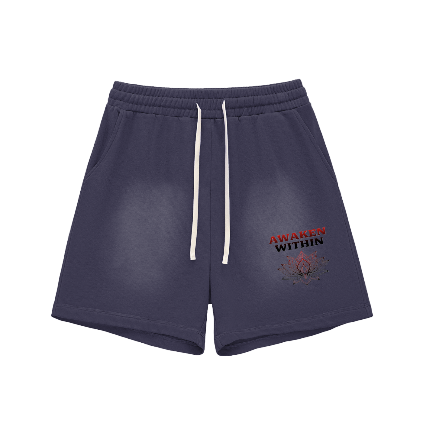 Awaken Within Apparel Lotus Flower- Sun Fade Raw Edge Cotton Shorts