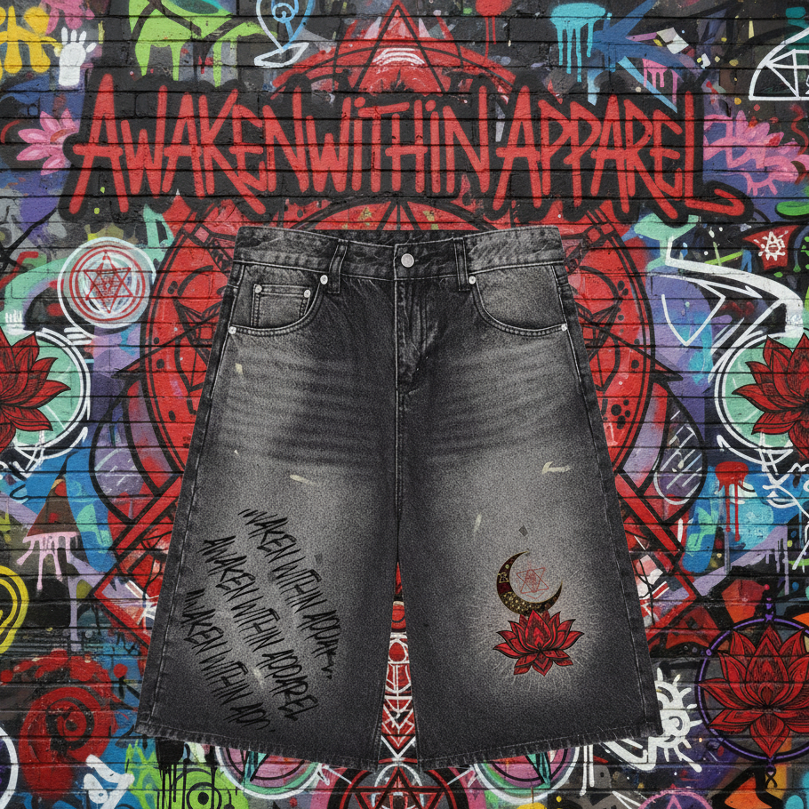 Awaken Within Apparel- Men’s Vintage Wash Wide Leg Denim Shorts