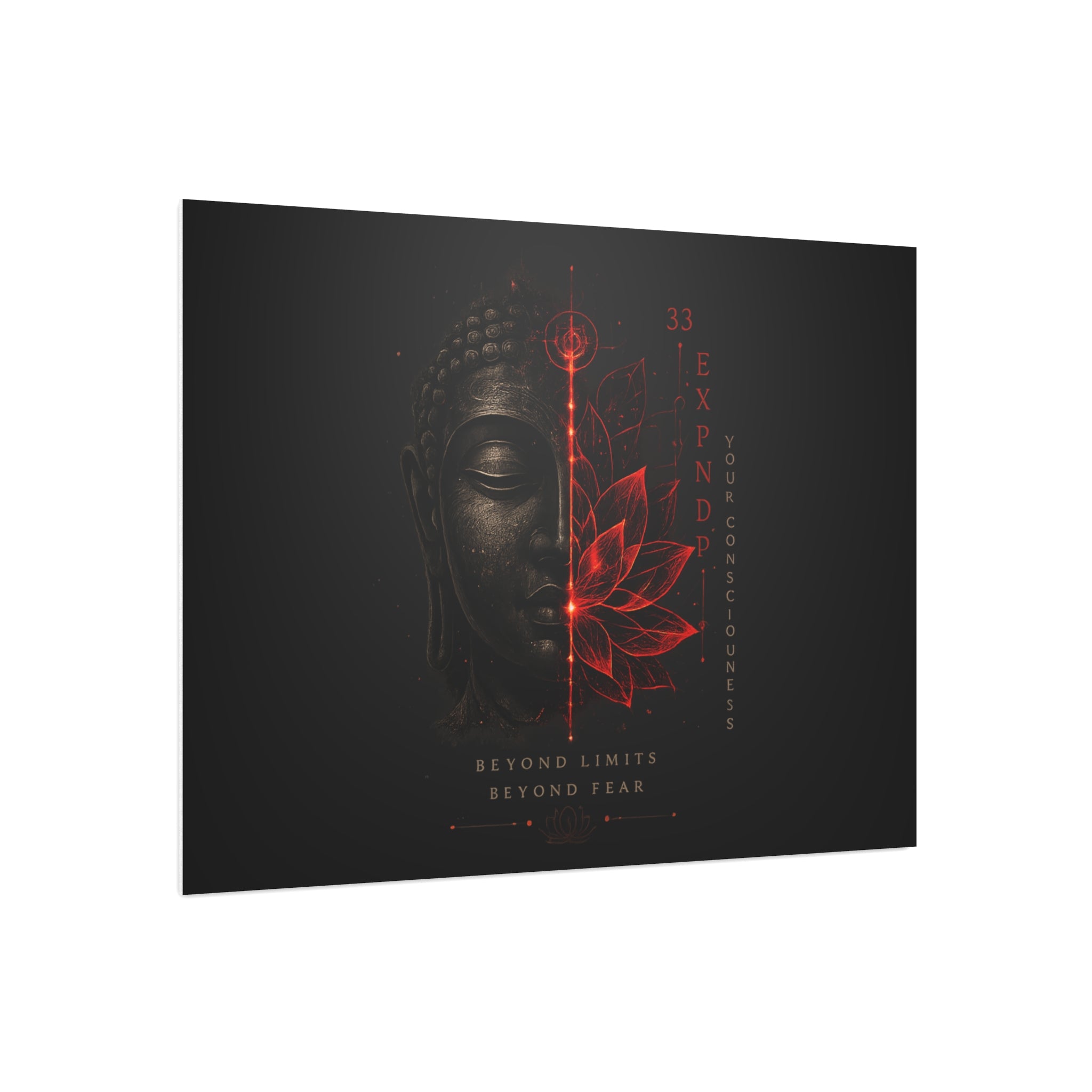 Foam Board - Red Lotus Buddha Wall Art | 'Beyond Limits Beyond Fear' Motivational Decor