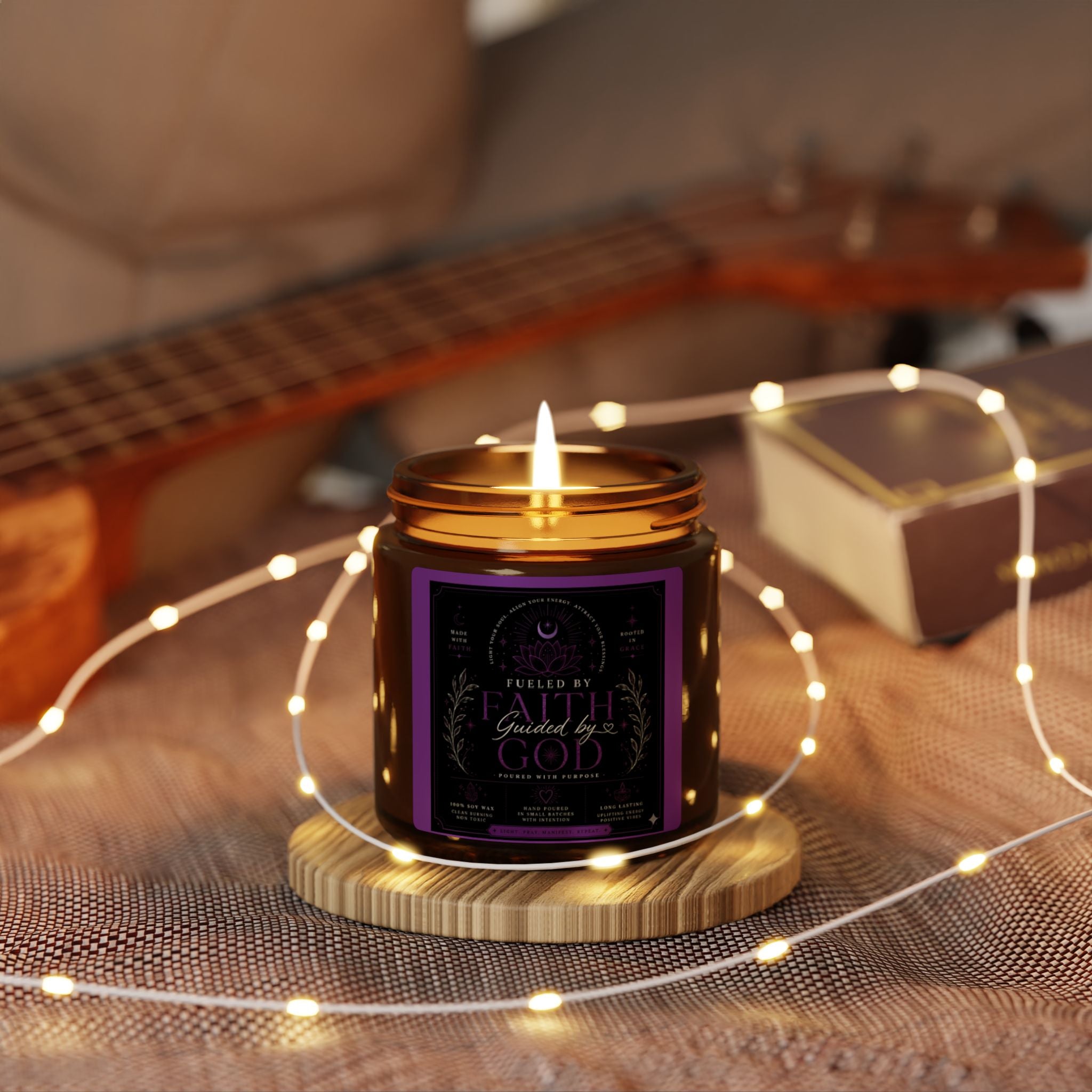 Soy Candle — 'Guided By God' Amber Jar Scented Candle (Multi-Size)