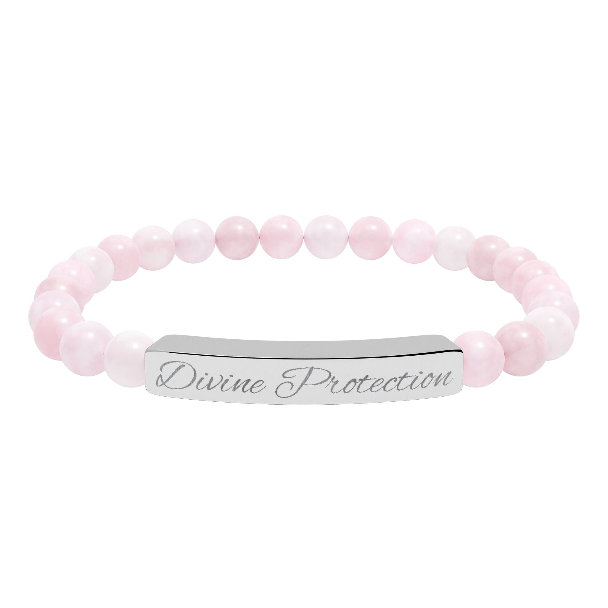 Engraved Natural Stone Stretch Bar Bracelet — Custom "Divine Prasence" Beaded Bracelet