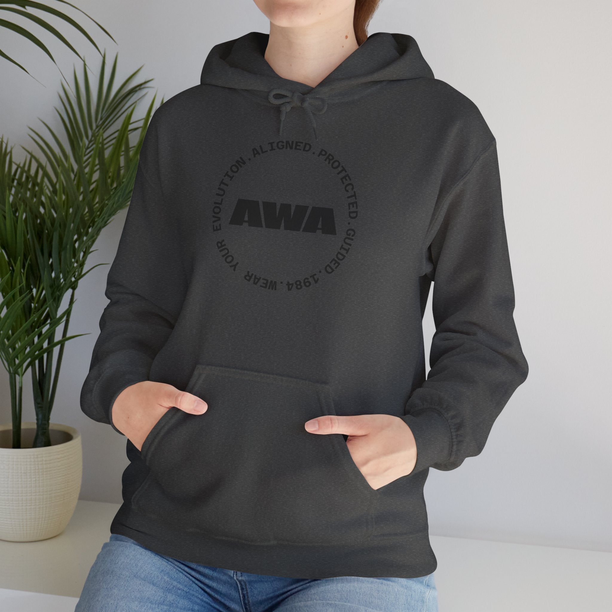AWA Circle Logo Hoodie — Minimalist Monochrome Pullover