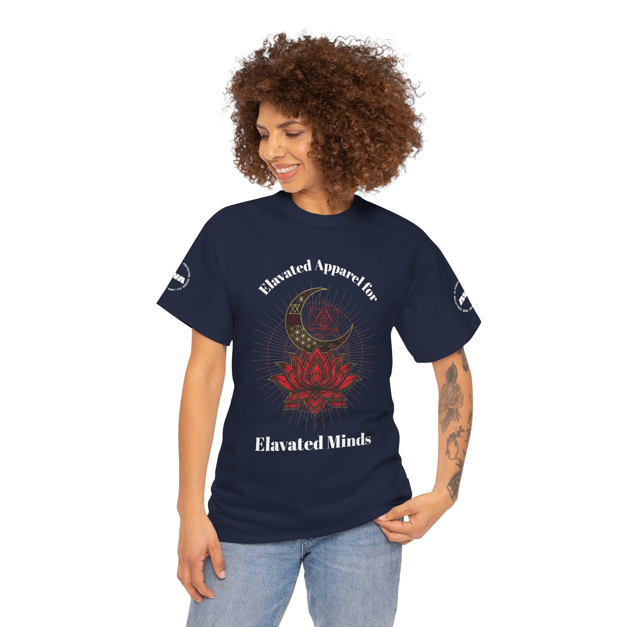Elevated Minds Lotus Tee — Spiritual Graphic T-Shirt with Moon & Lotus - Awaken Within Apparel