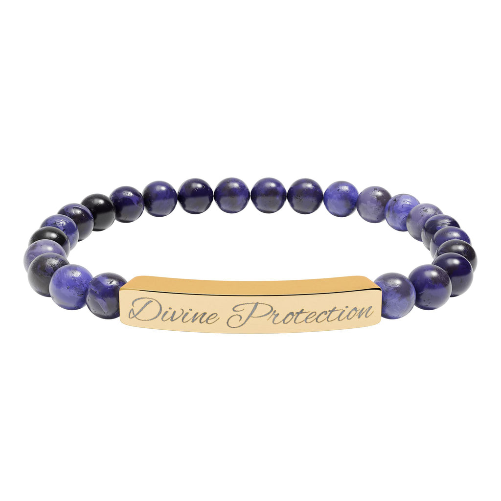 Engraved Natural Stone Stretch Bar Bracelet — Custom "Divine Prasence" Beaded Bracelet