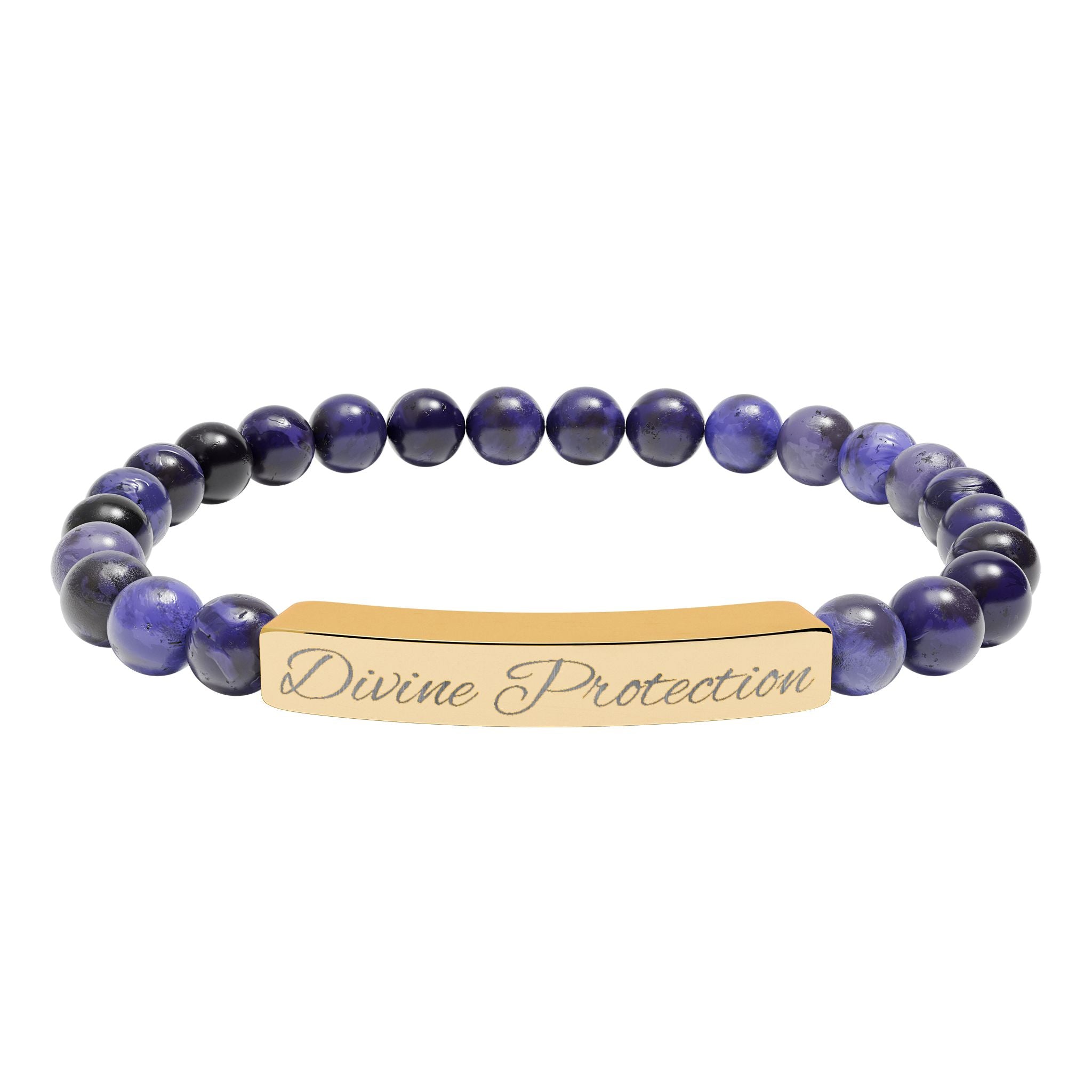 Engraved Natural Stone Stretch Bar Bracelet — Custom "Divine Prasence" Beaded Bracelet