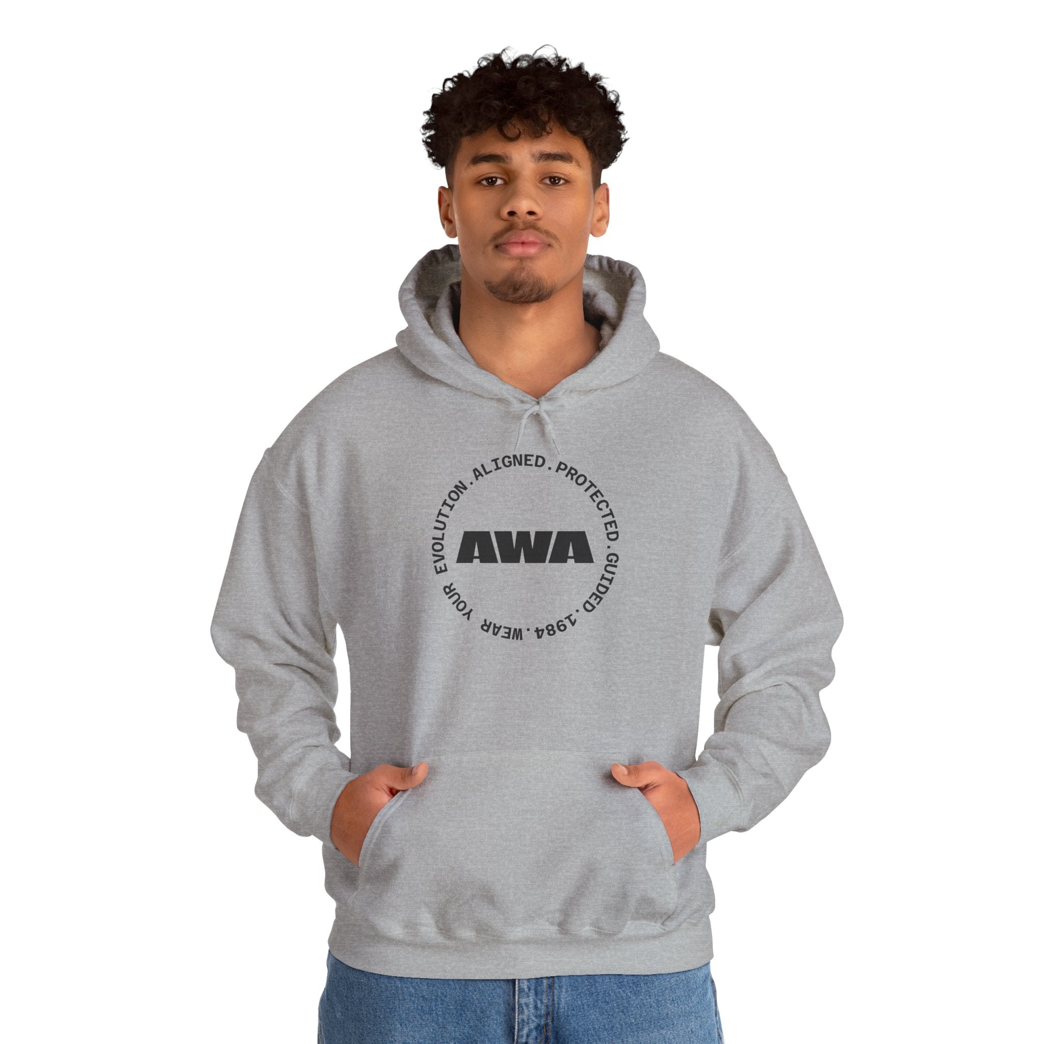 AWA Circle Logo Hoodie — Minimalist Monochrome Pullover