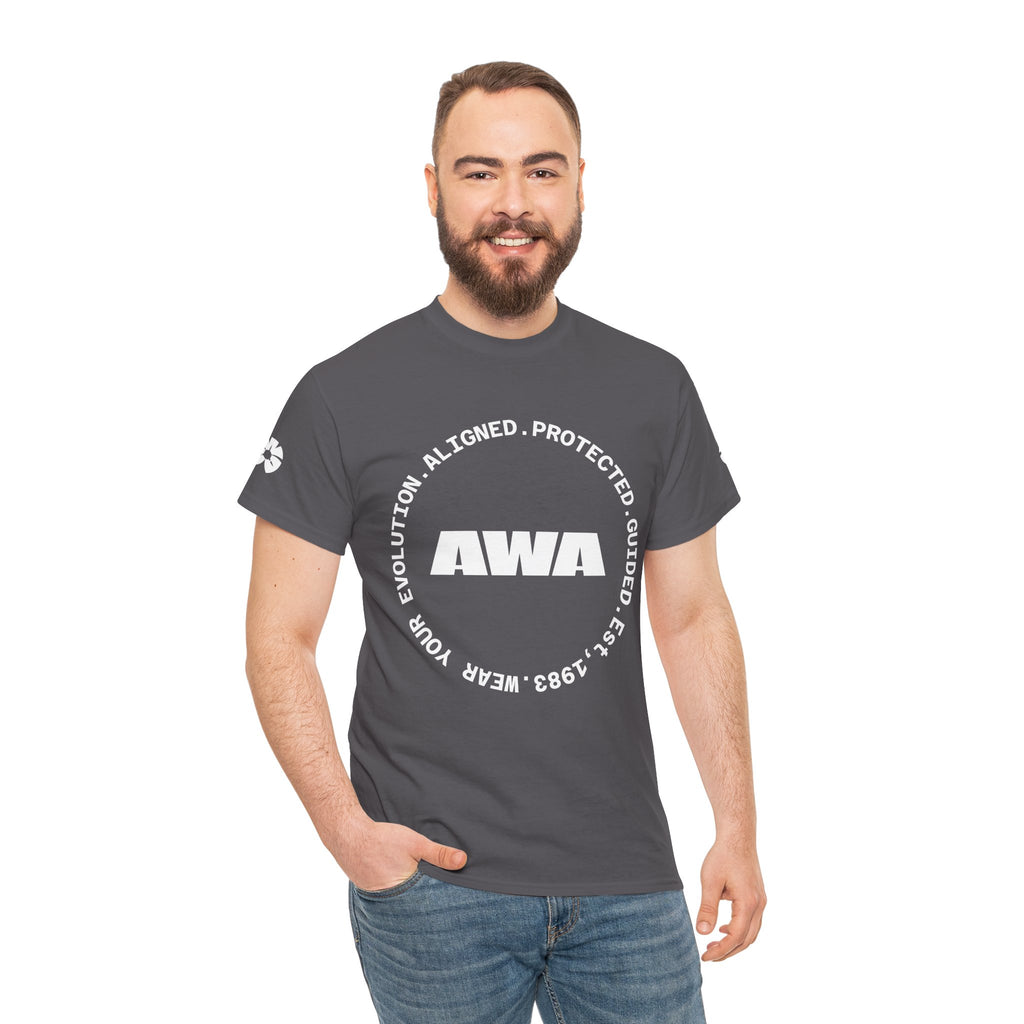 AWA Circle Logo Tee — Bold Black Graphic T‑Shirt with 'AWA' Emblem
