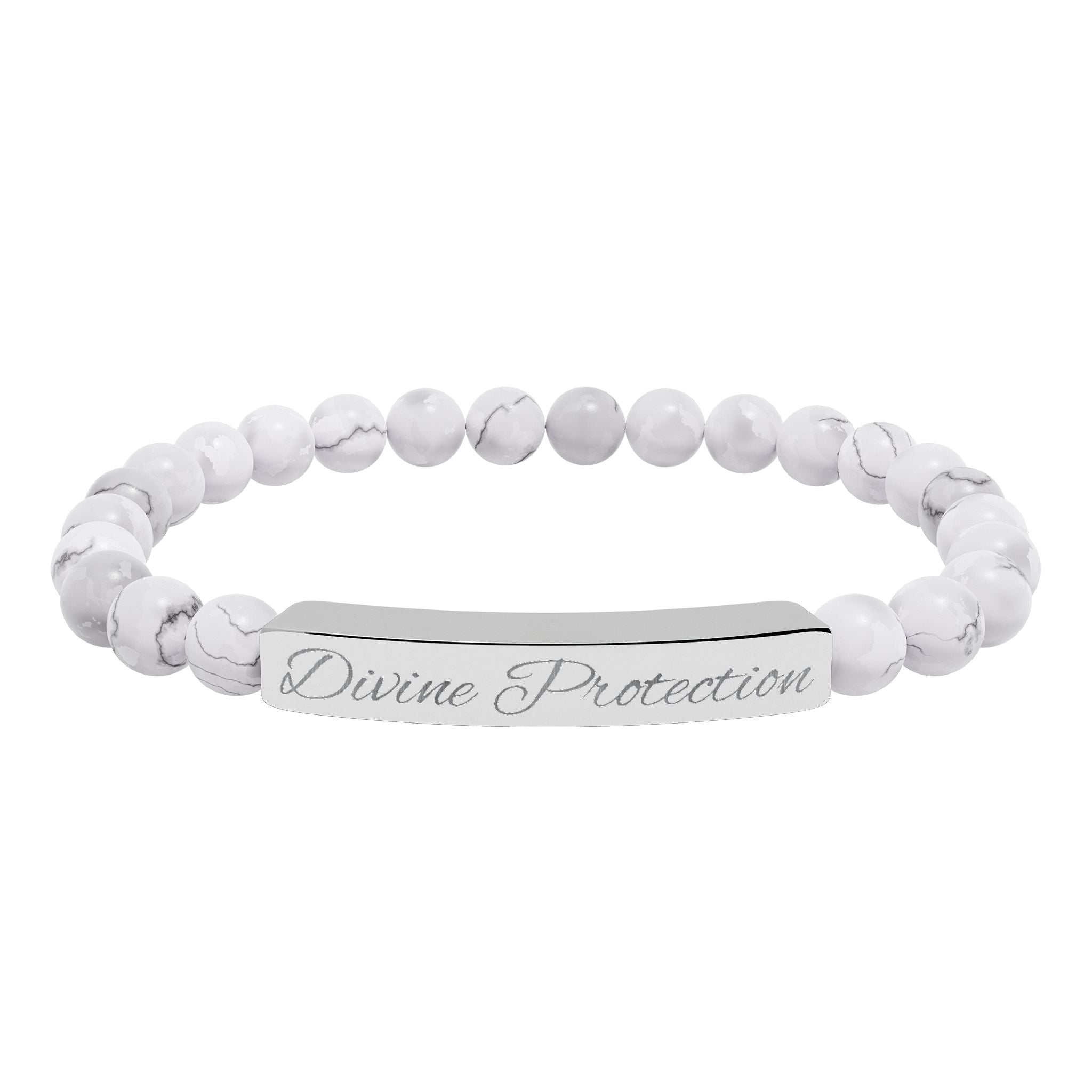 Engraved Natural Stone Stretch Bar Bracelet — Custom "Divine Prasence" Beaded Bracelet
