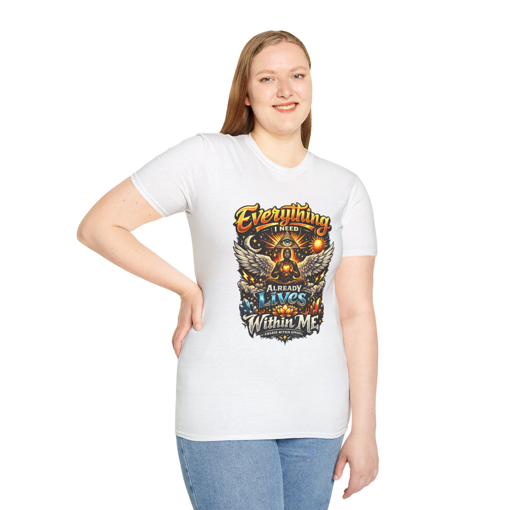 Spiritual Graphic T-Shirt — "Everything I Need Already Lives Within Me" - Awaken Within Apparel
