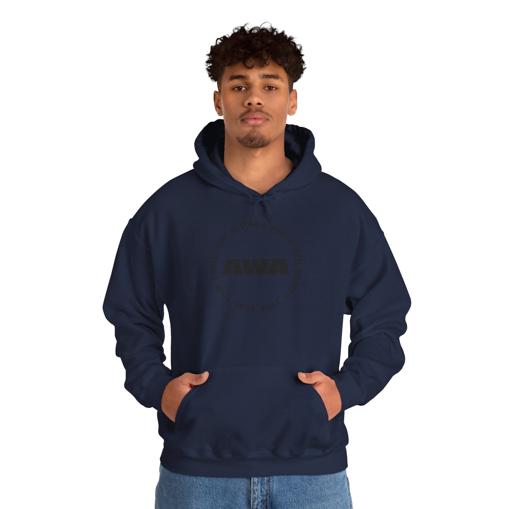 AWA Circle Logo Hoodie — Minimalist Monochrome Pullover
