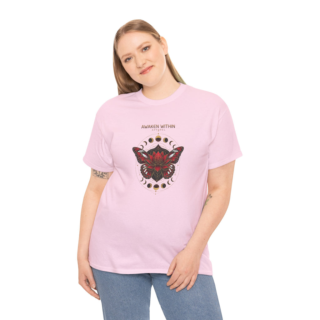 Awaken Within Tee — Red Lotus & Moth Spiritual Graphic T-Shirt