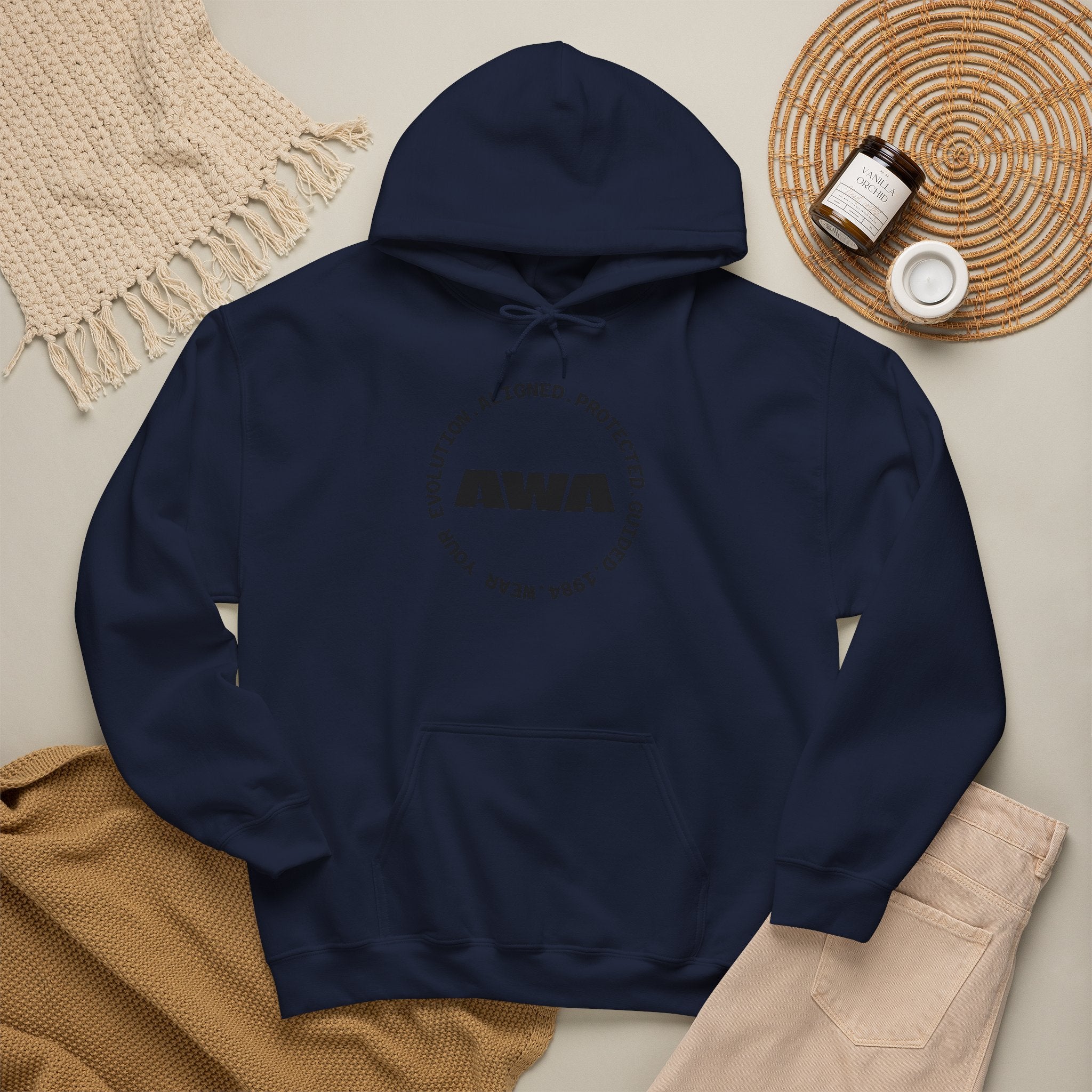 AWA Circle Logo Hoodie — Minimalist Monochrome Pullover