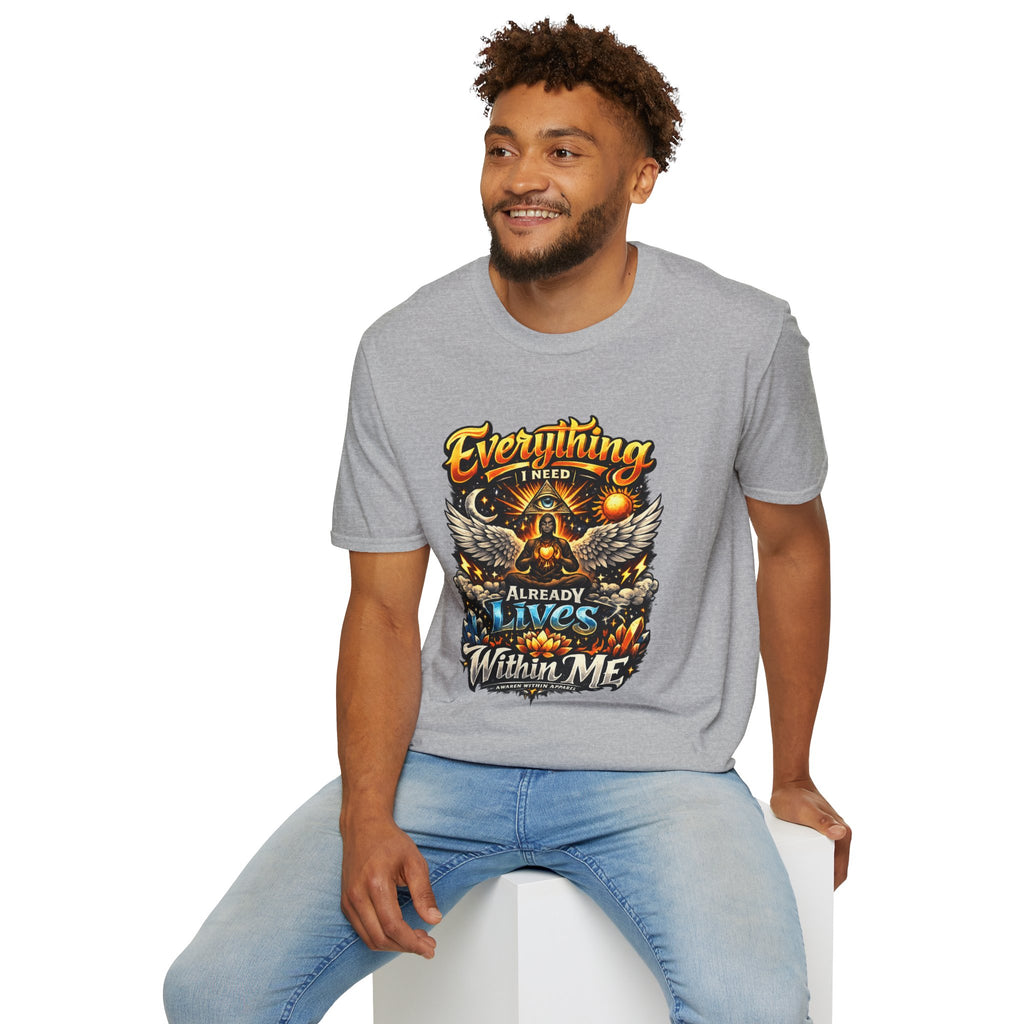 Spiritual Graphic T-Shirt — "Everything I Need Already Lives Within Me" - Awaken Within Apparel
