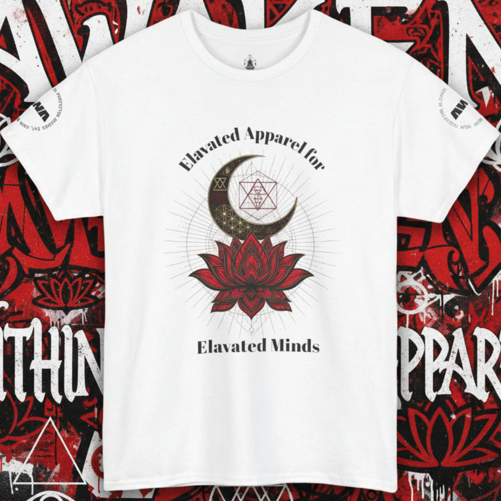Lotus Moon Tee — "Elevated Minds" Spiritual Graphic T-Shirt - Awaken Within Apparel