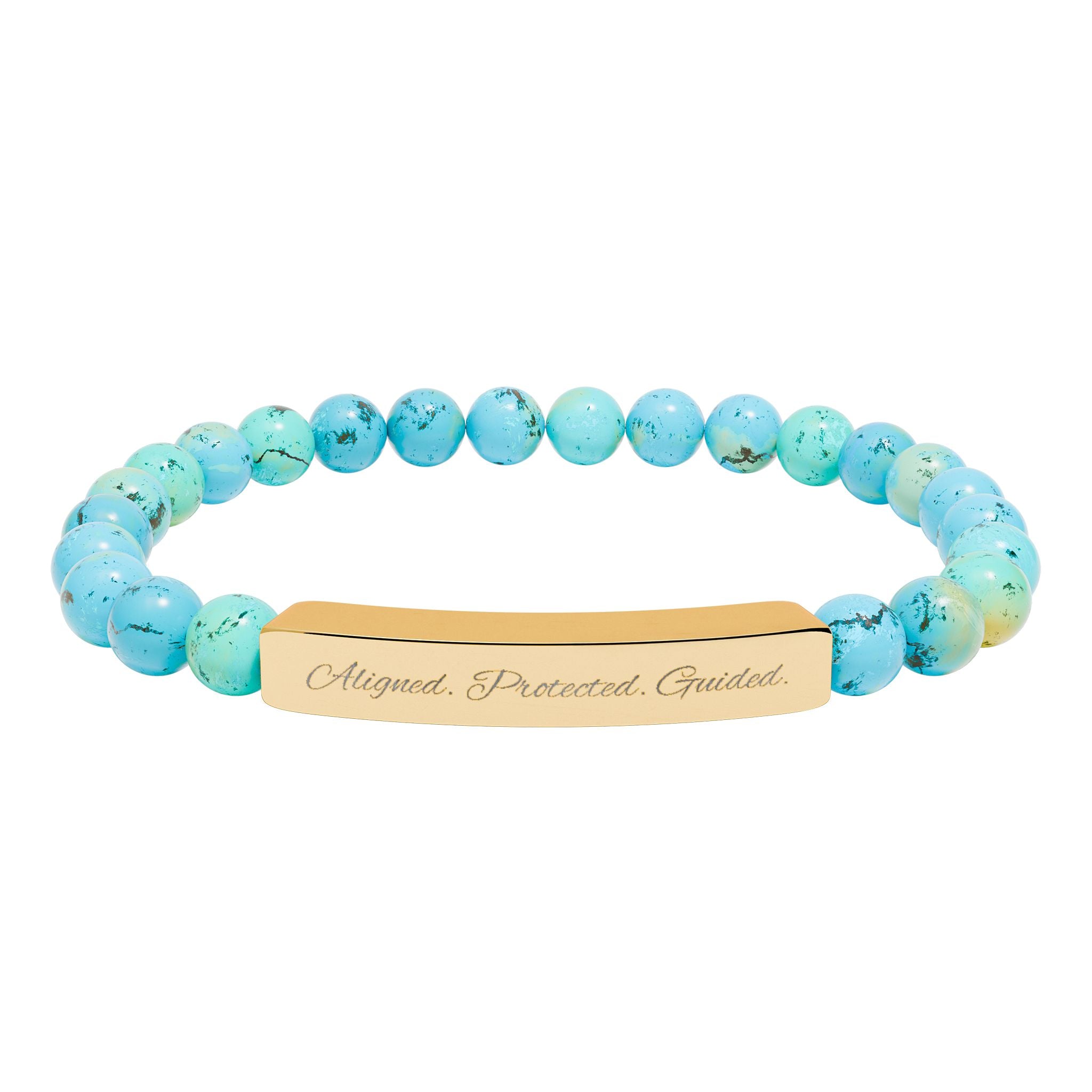 Engravable Natural Stone Bar Bracelet — Personalized Stretch Beaded Bracelet