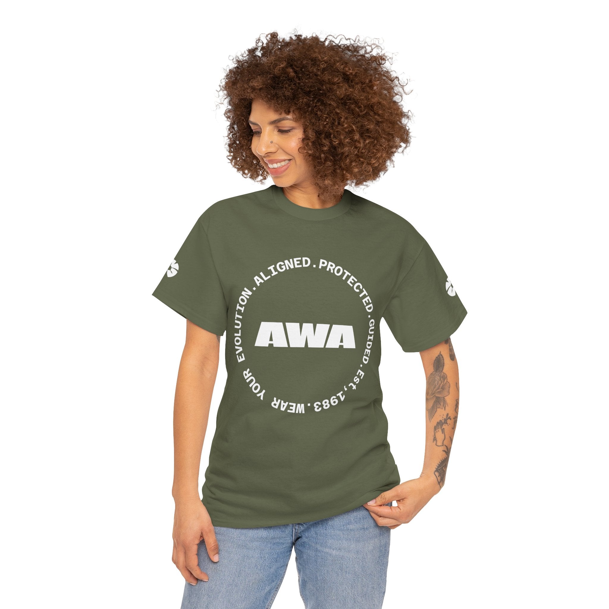 AWA Circle Logo Tee — Bold Black Graphic T‑Shirt with 'AWA' Emblem