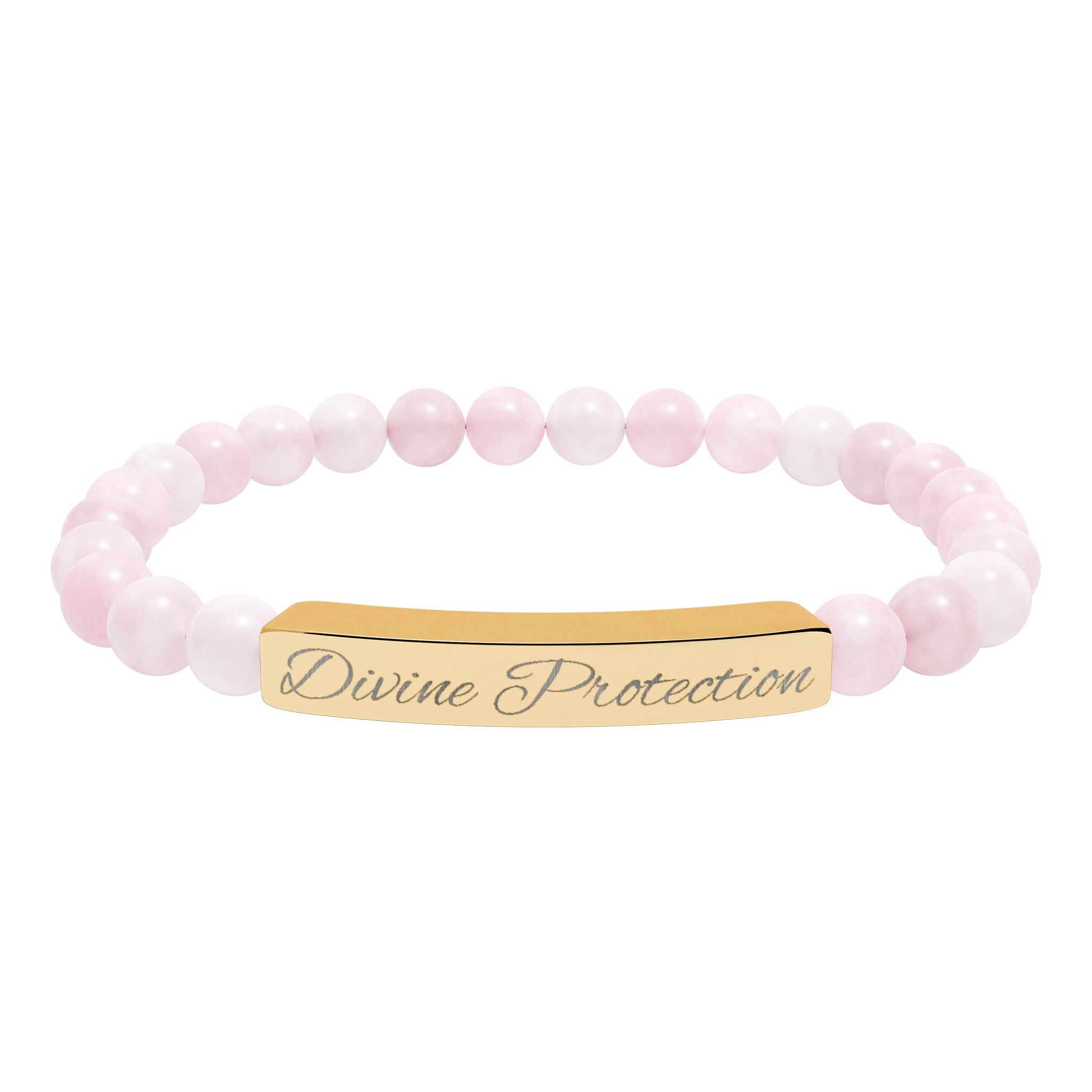 Engraved Natural Stone Stretch Bar Bracelet — Custom "Divine Prasence" Beaded Bracelet