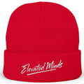 EM Elevated Minds Script Beanie — Embroidered Knit Cuff Hat