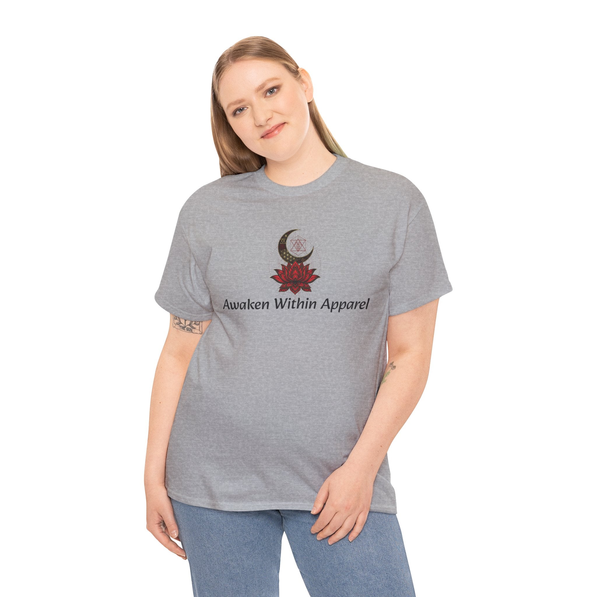 Awaken Within Apparel Tee — Crescent Moon & Sun Spiritual Graphic T-Shirt