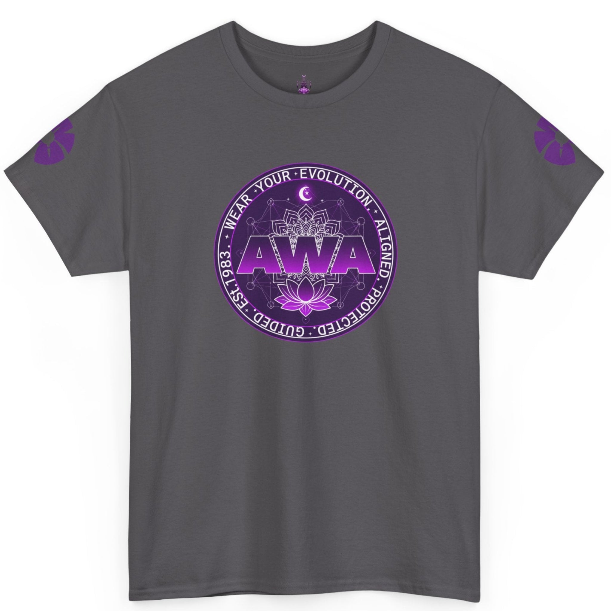 AWA Evolution Logo Purple Retro Space Graphic Tee
