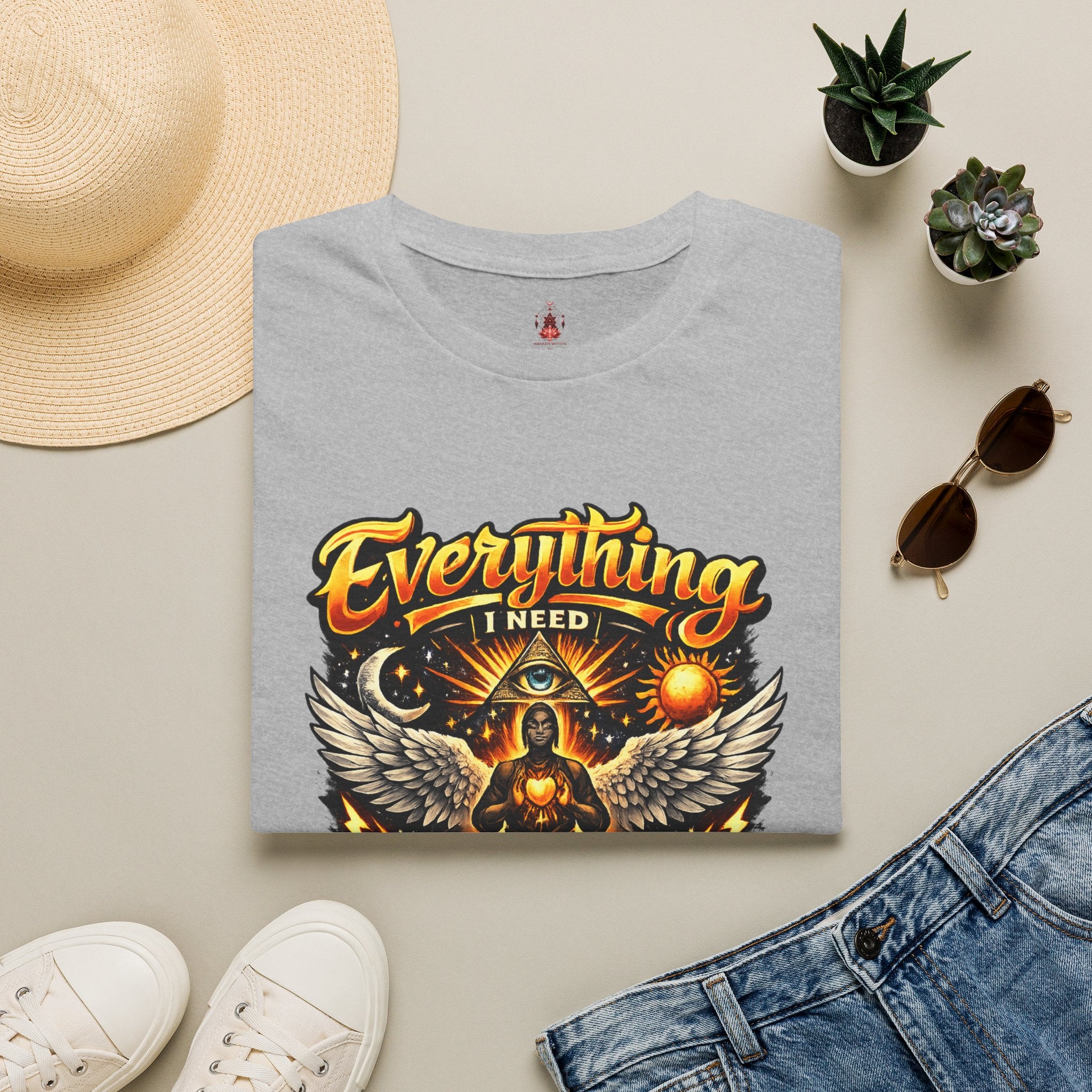 Spiritual Graphic T-Shirt — "Everything I Need Already Lives Within Me" - Awaken Within Apparel