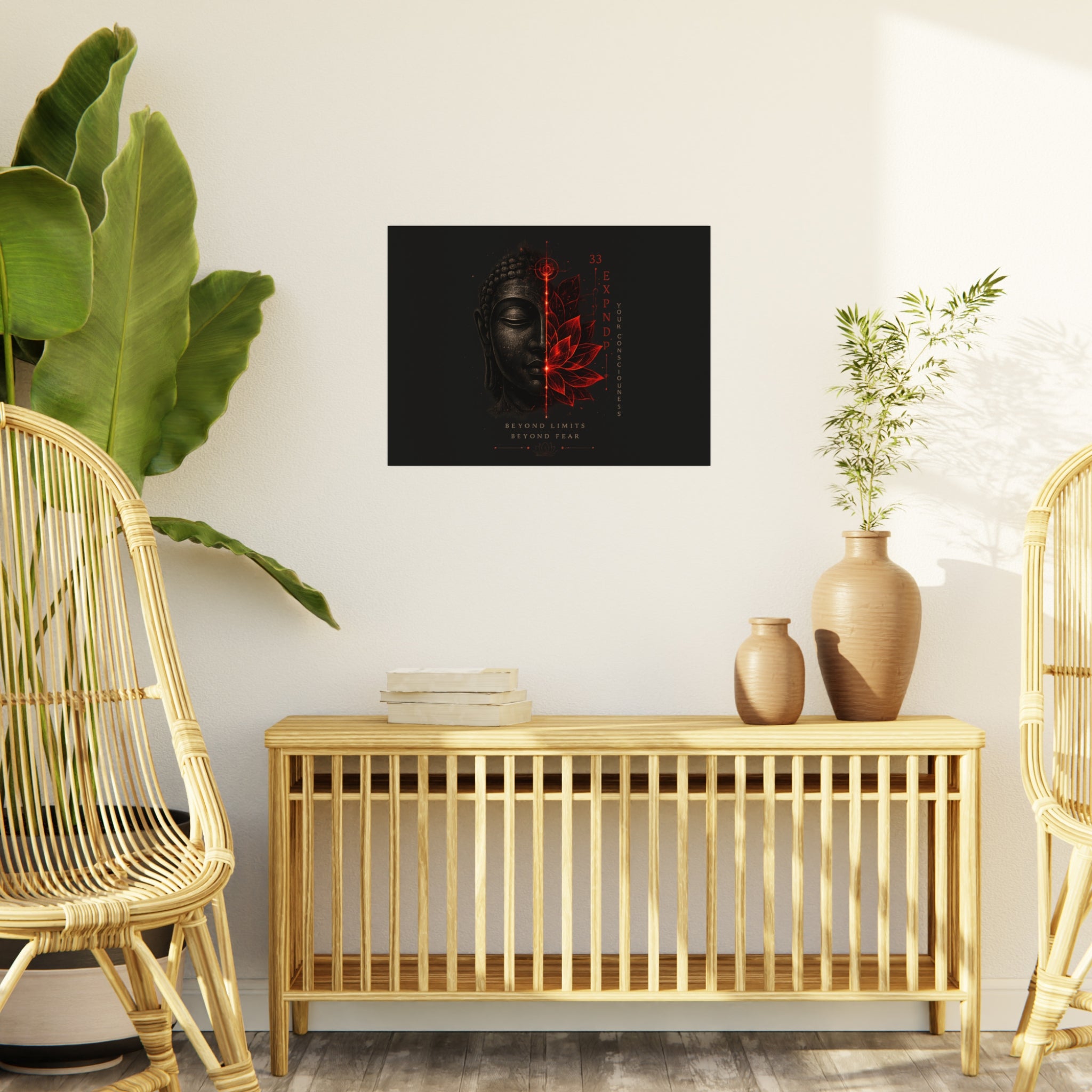 Foam Board - Red Lotus Buddha Wall Art | 'Beyond Limits Beyond Fear' Motivational Decor