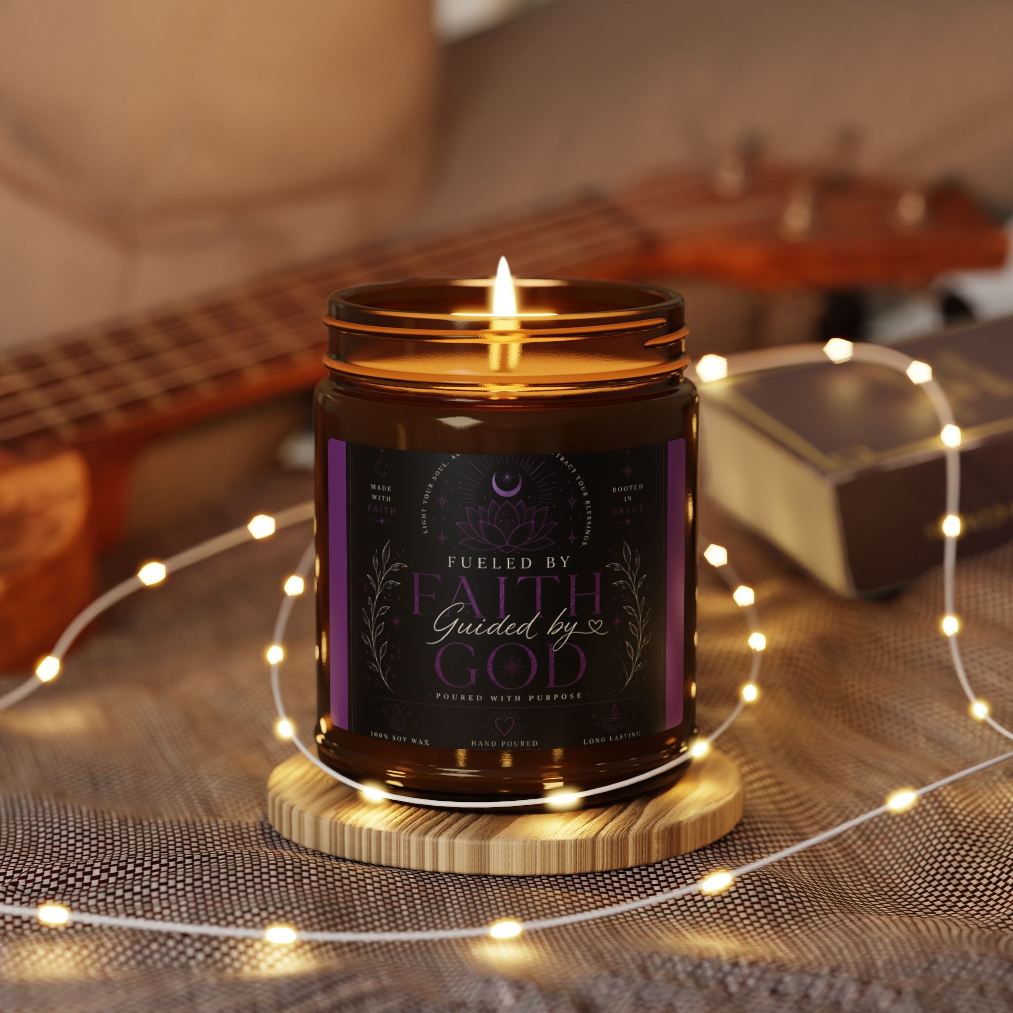 Soy Candle — 'Guided By God' Amber Jar Scented Candle (Multi-Size)