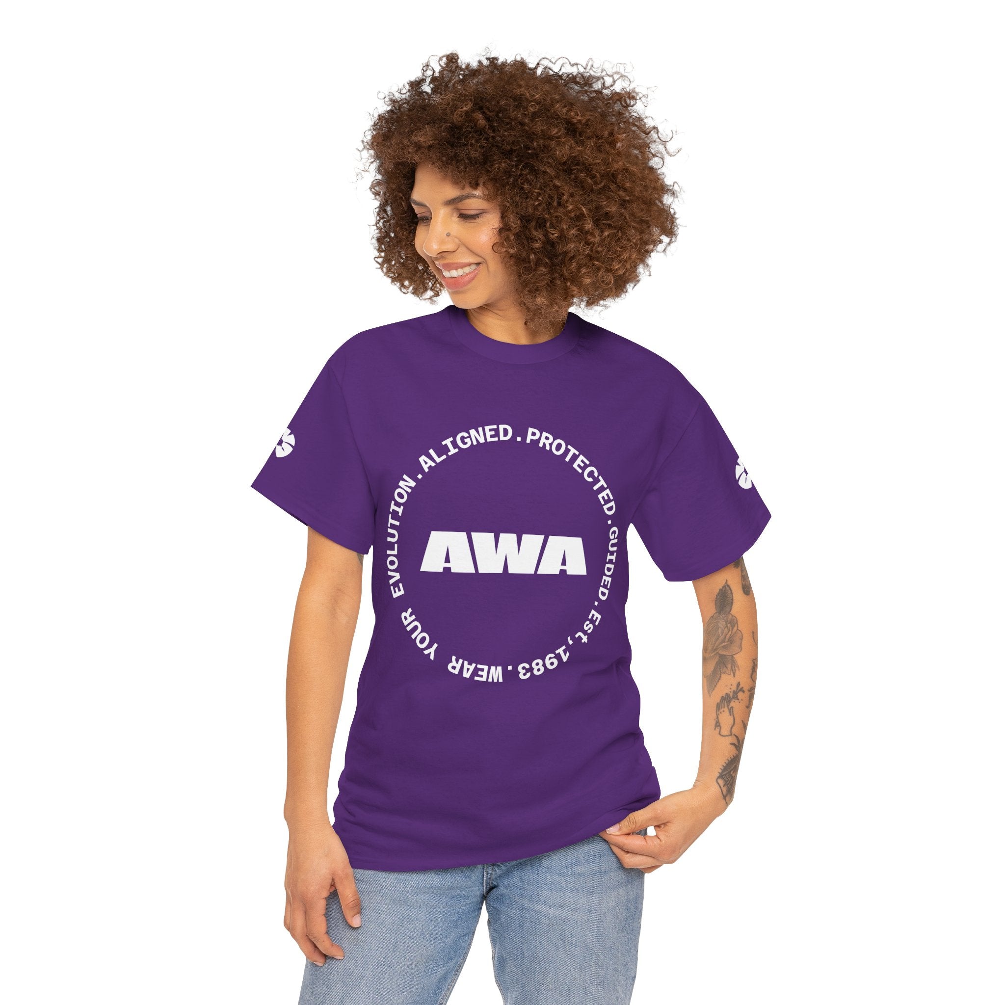 AWA Circle Logo Tee — Bold Black Graphic T‑Shirt with 'AWA' Emblem