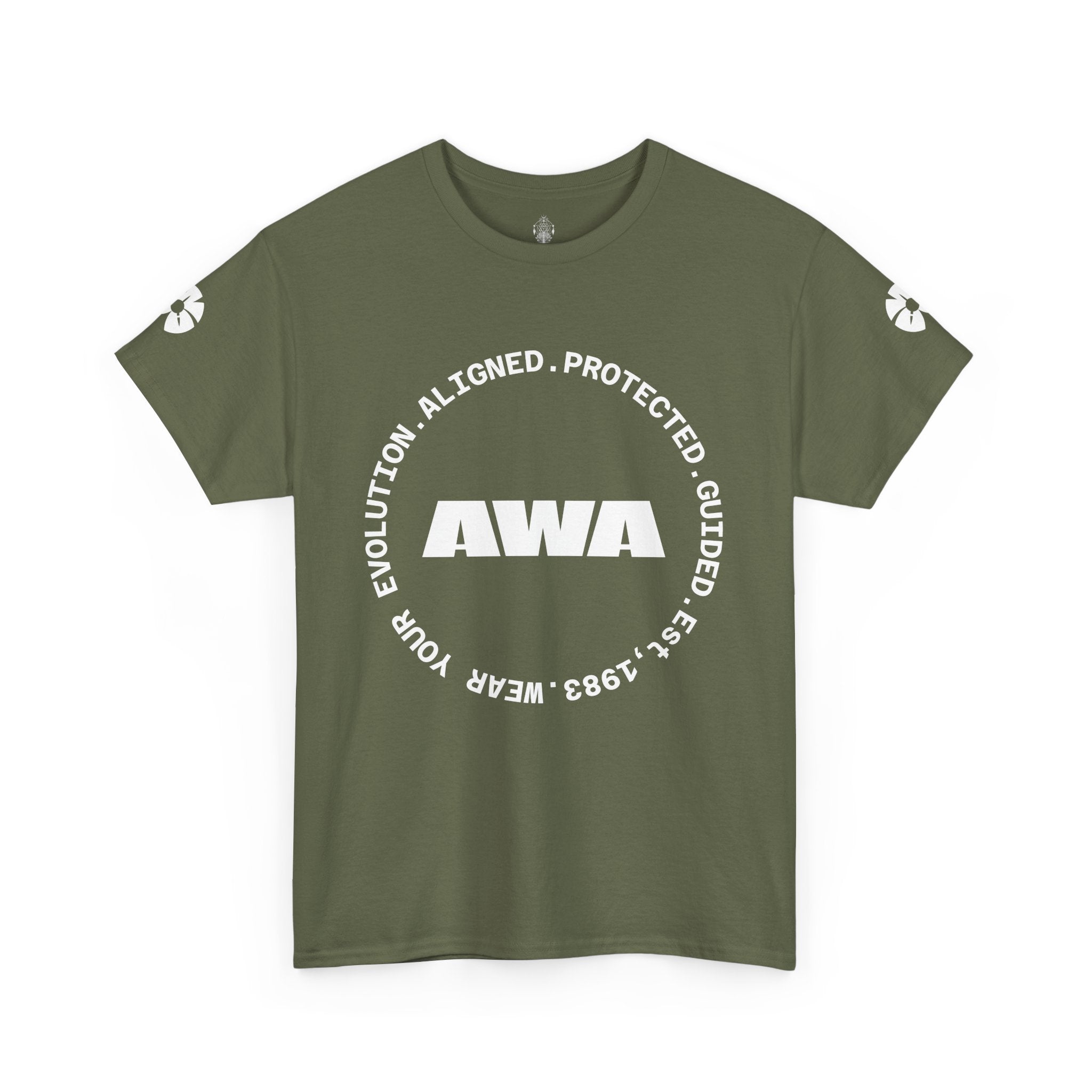 AWA Circle Logo Tee — Bold Black Graphic T‑Shirt with 'AWA' Emblem