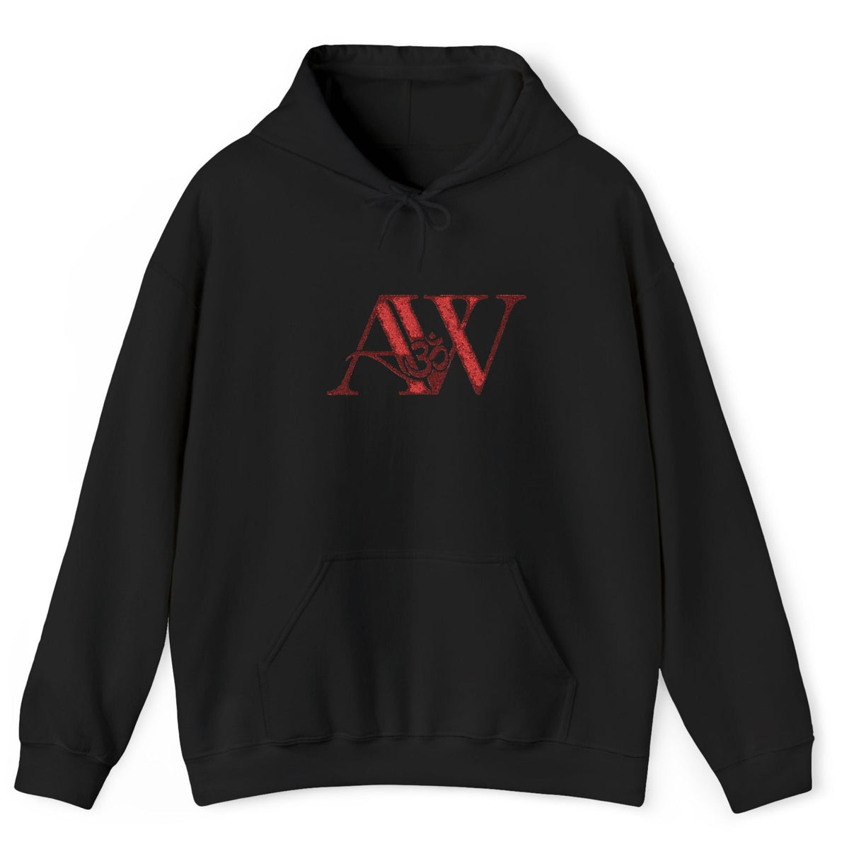 AWA Hero Logo Hoodie — Red AW Om Serif Monogram Pullover Sweatshirt