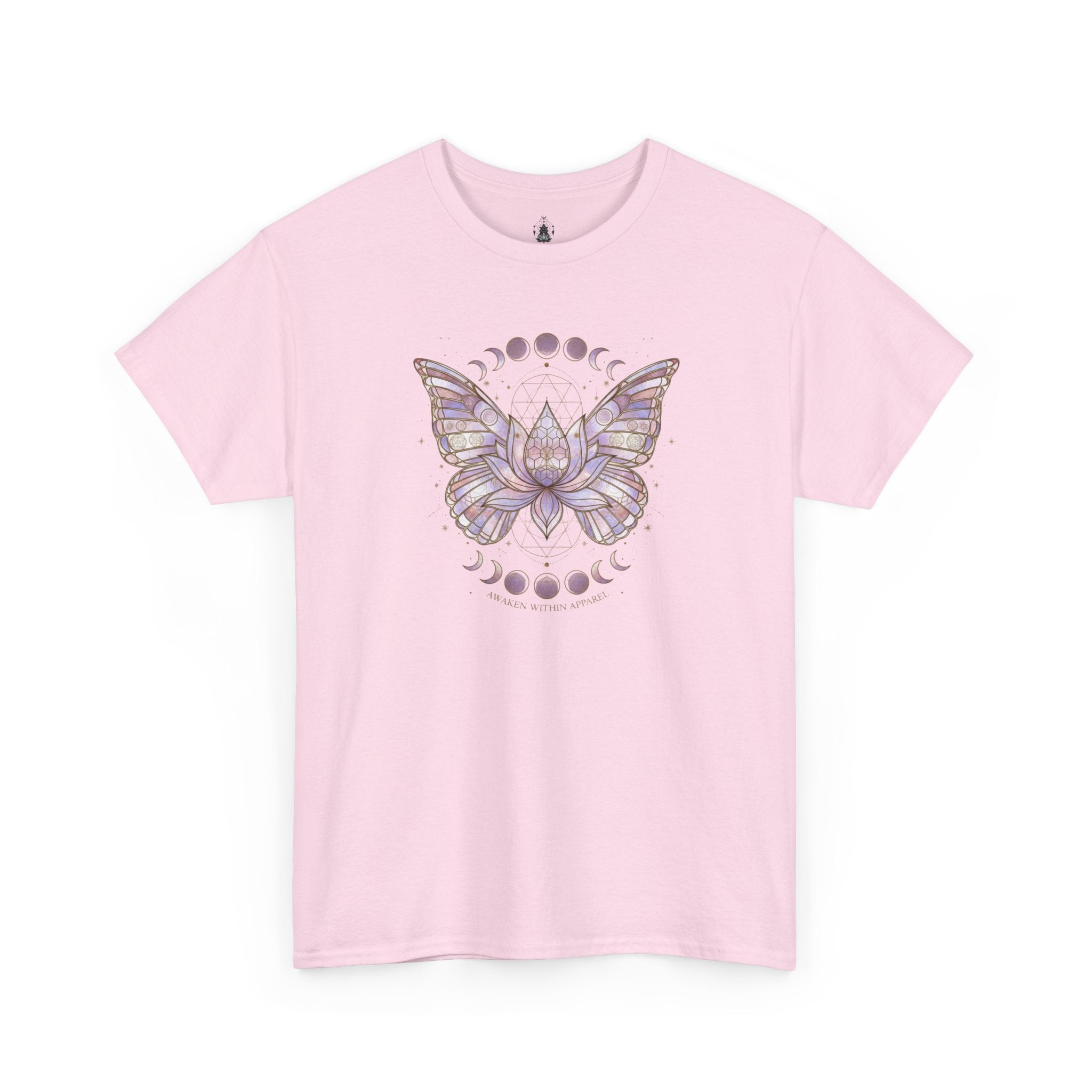 Mystic Moon Butterfly Tee — Floral Lotus Moth Tee for Spiritual & Boho Style