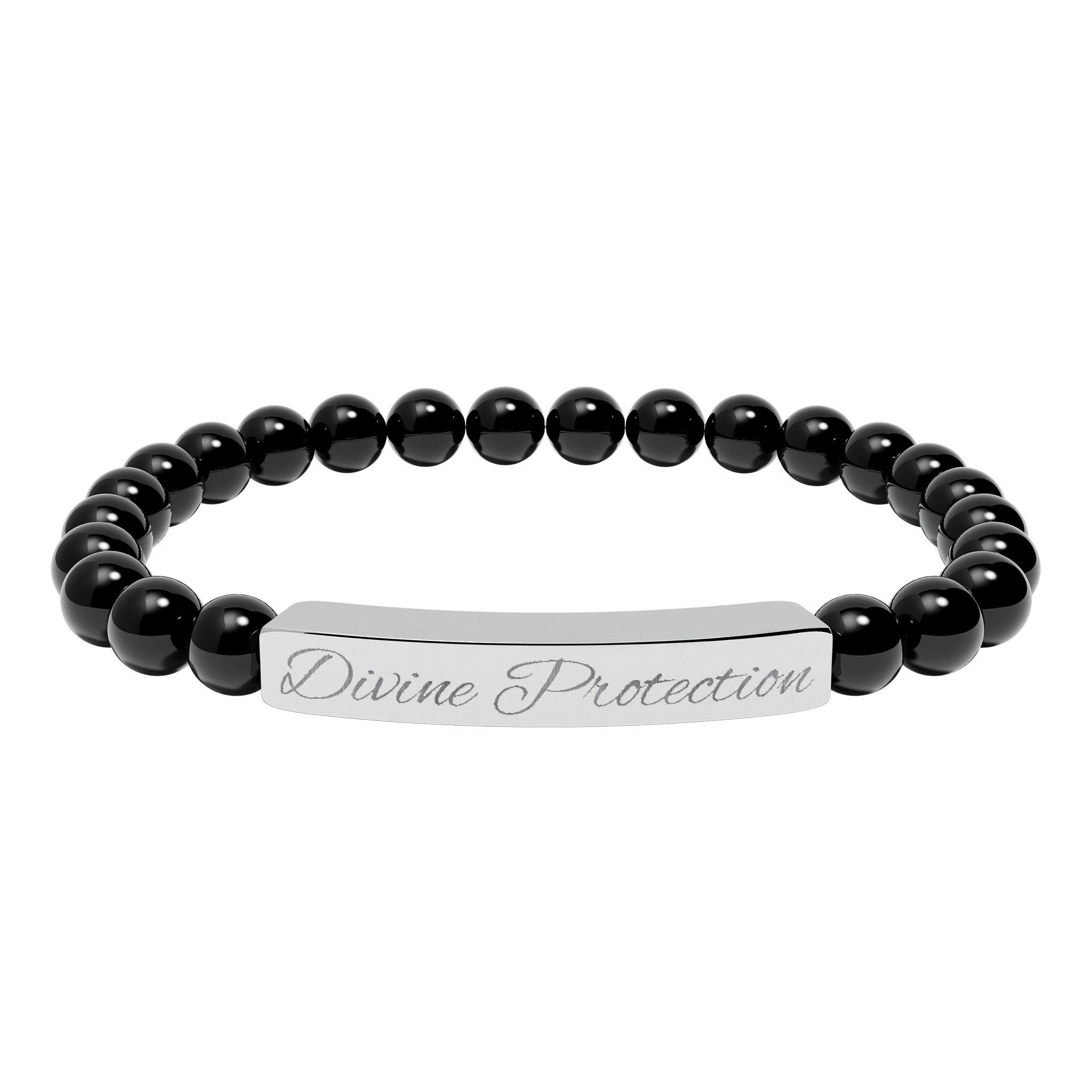 Engraved Natural Stone Stretch Bar Bracelet — Custom "Divine Prasence" Beaded Bracelet