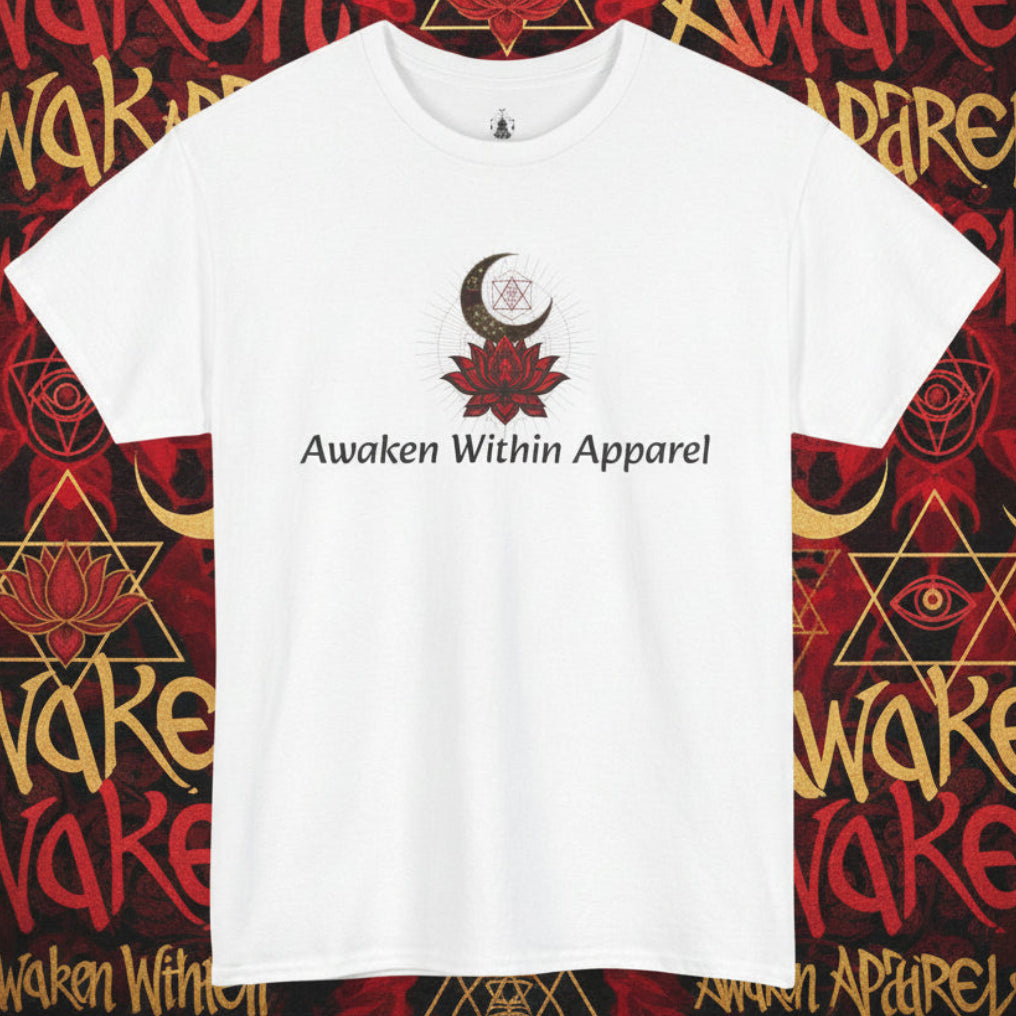 Awaken Within Apparel Tee — Crescent Moon & Sun Spiritual Graphic T-Shirt