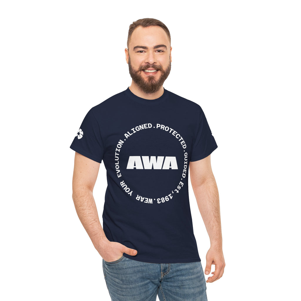 AWA Circle Logo Tee — Bold Black Graphic T‑Shirt with 'AWA' Emblem