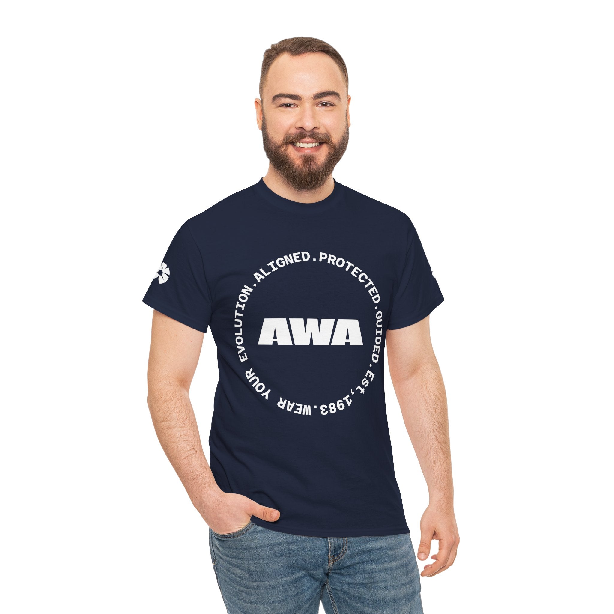 AWA Circle Logo Tee — Bold Black Graphic T‑Shirt with 'AWA' Emblem