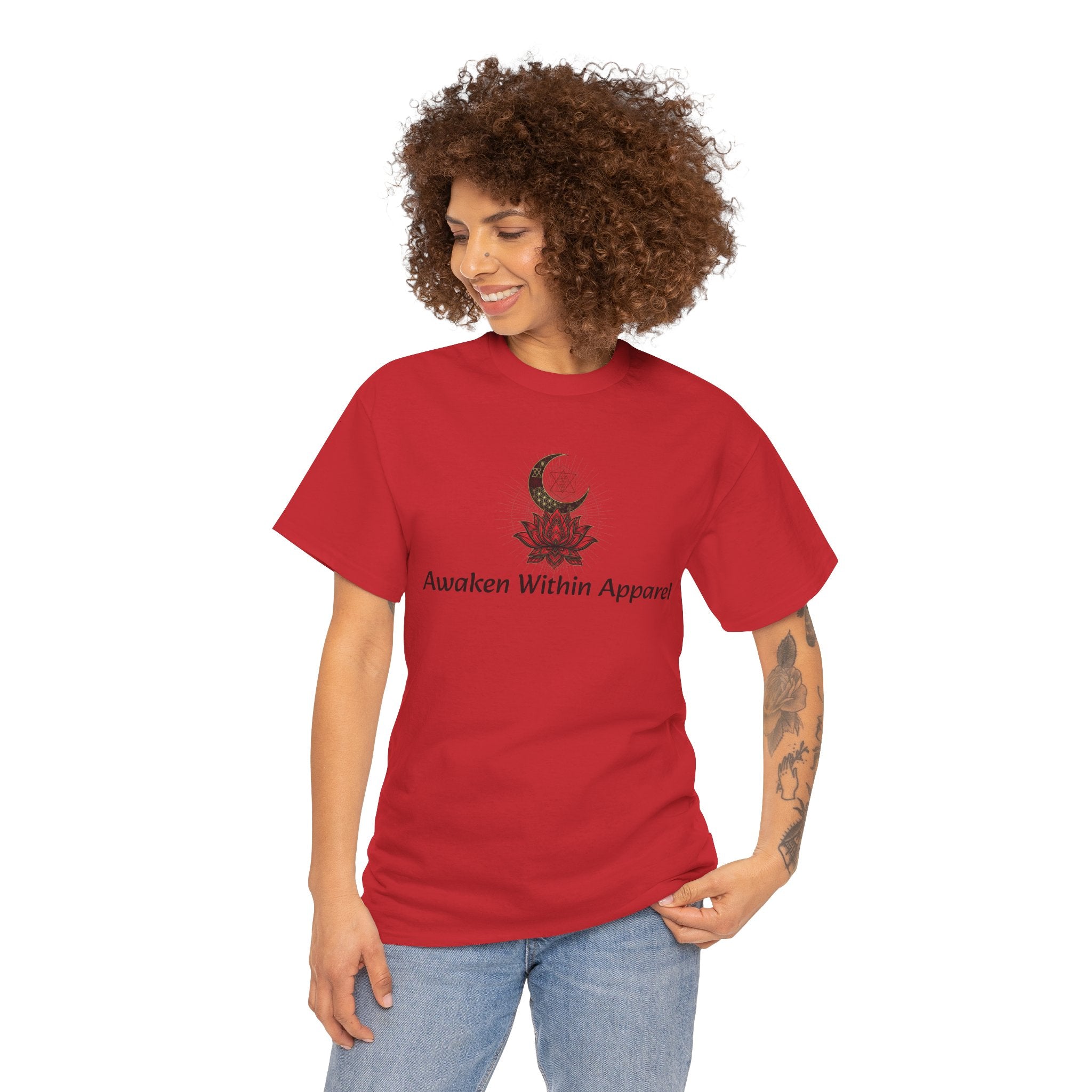 Awaken Within Apparel Tee — Crescent Moon & Sun Spiritual Graphic T-Shirt