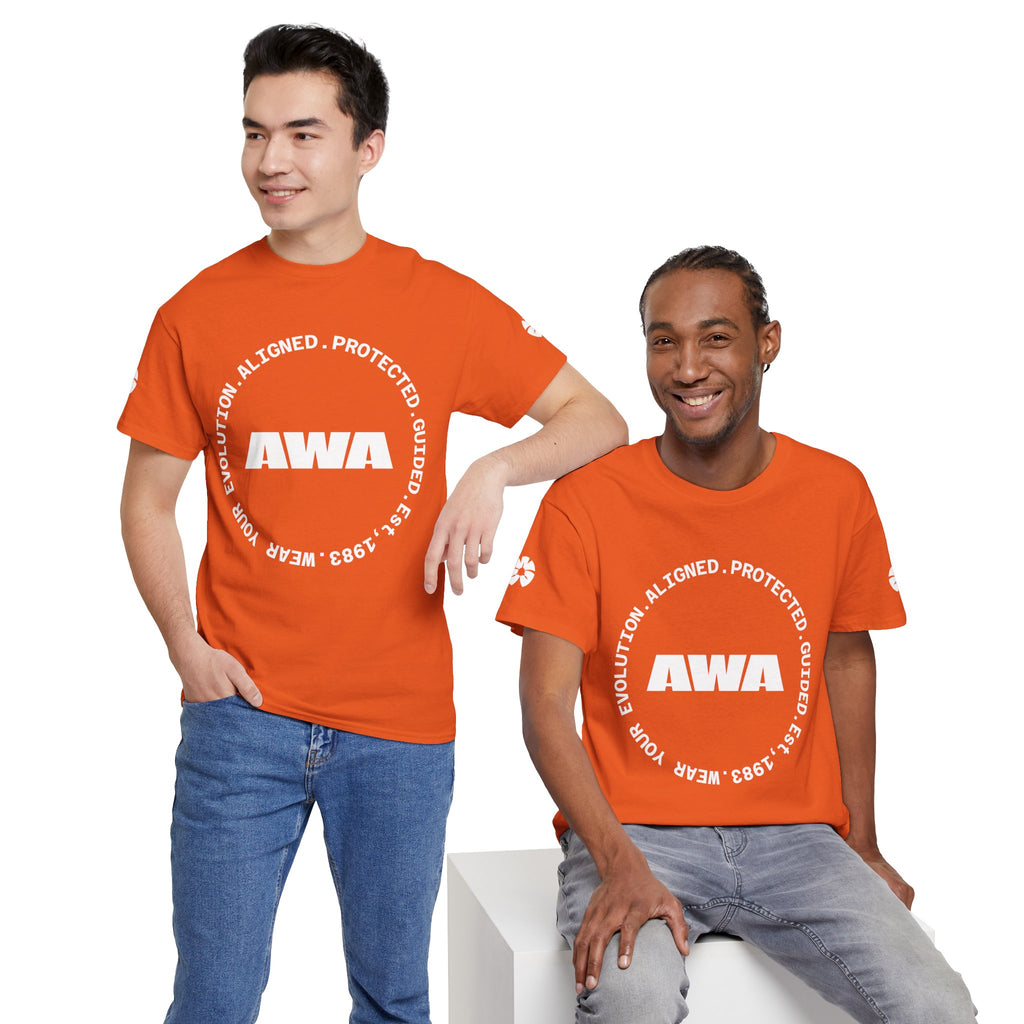 AWA Circle Logo Tee — Bold Black Graphic T‑Shirt with 'AWA' Emblem