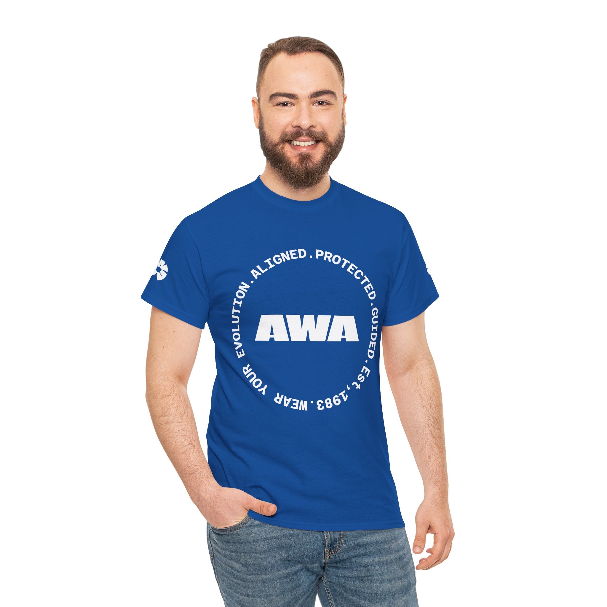 AWA Circle Logo Tee — Bold Black Graphic T‑Shirt with 'AWA' Emblem