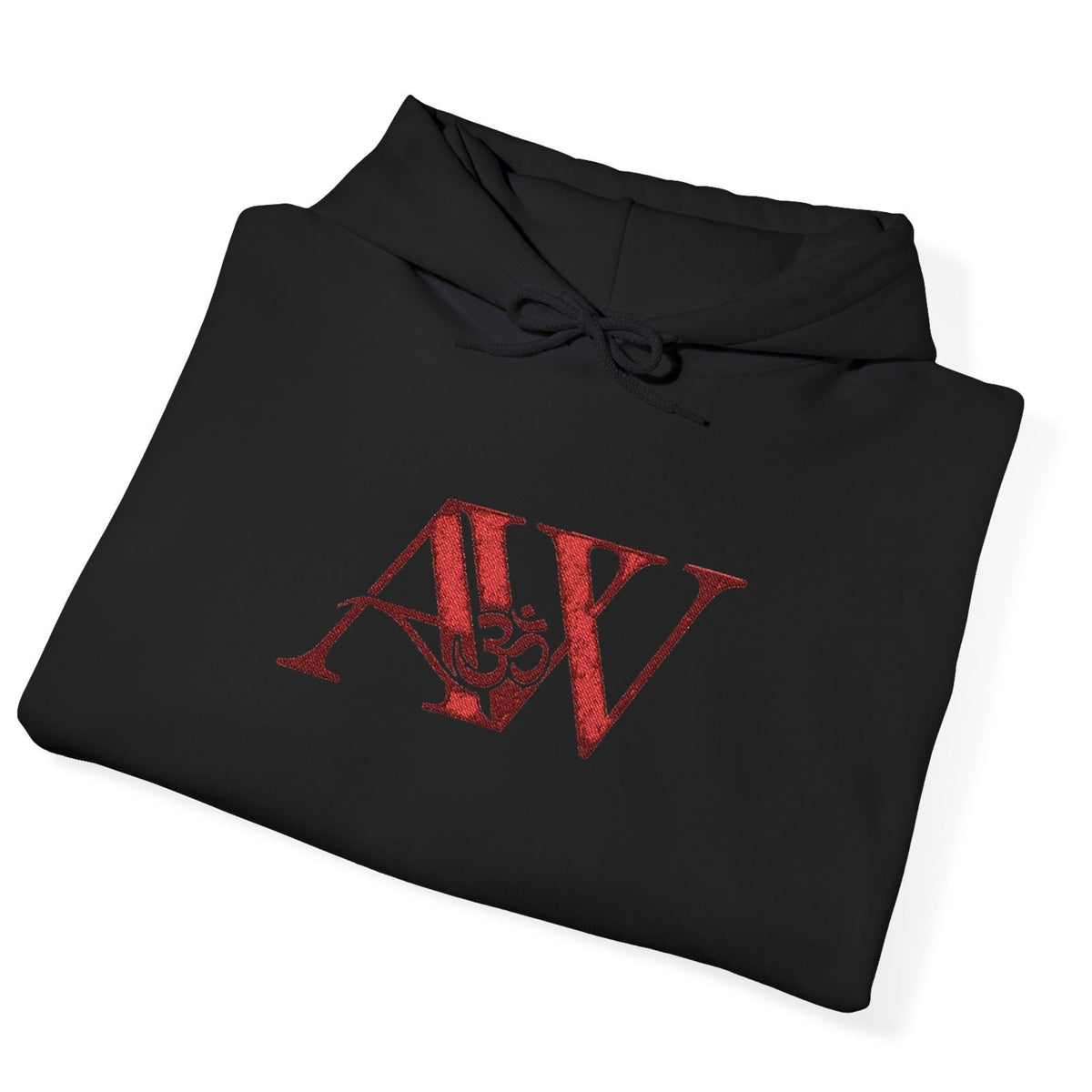 AWA Hero Logo Hoodie — Red AW Om Serif Monogram Pullover Sweatshirt