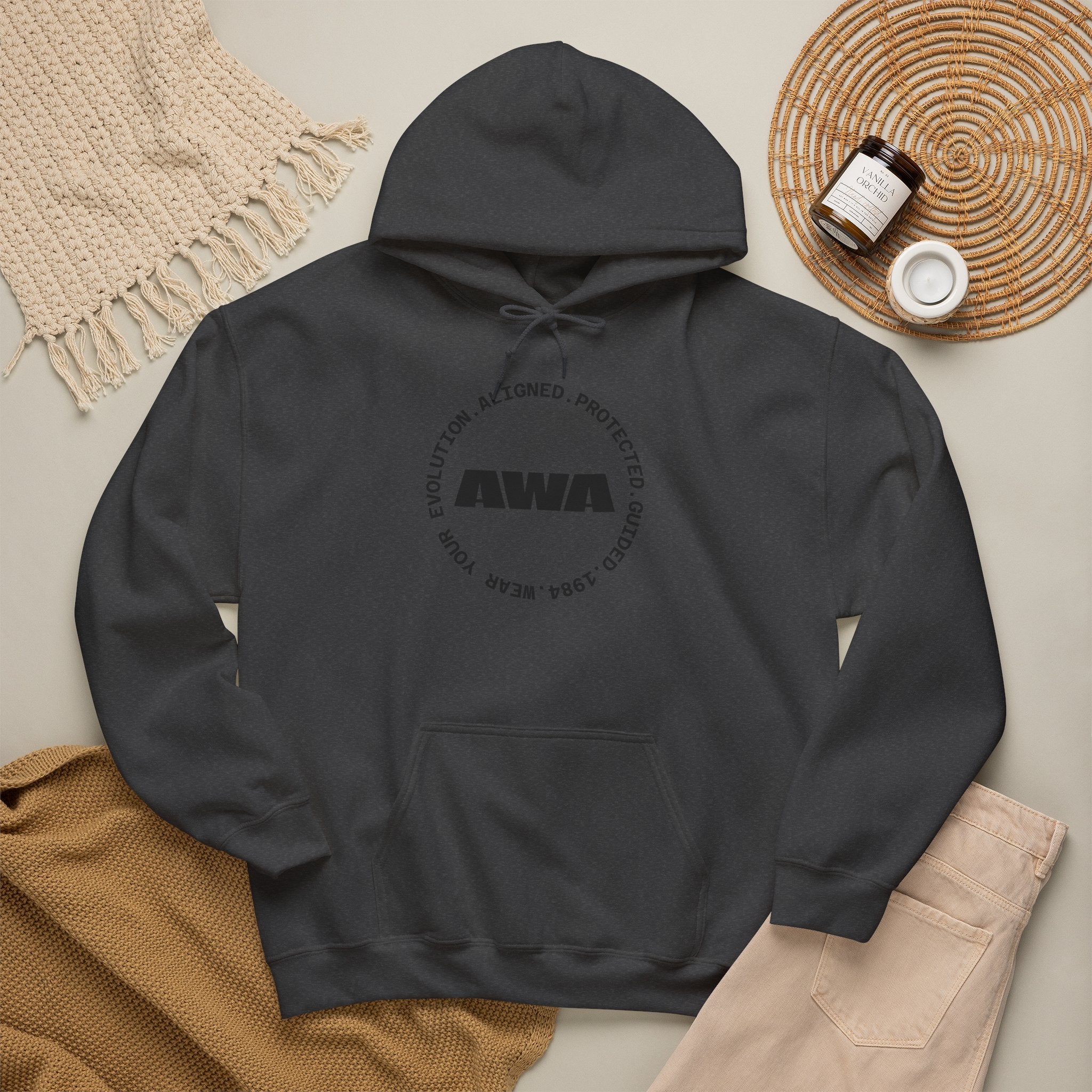 AWA Circle Logo Hoodie — Minimalist Monochrome Pullover