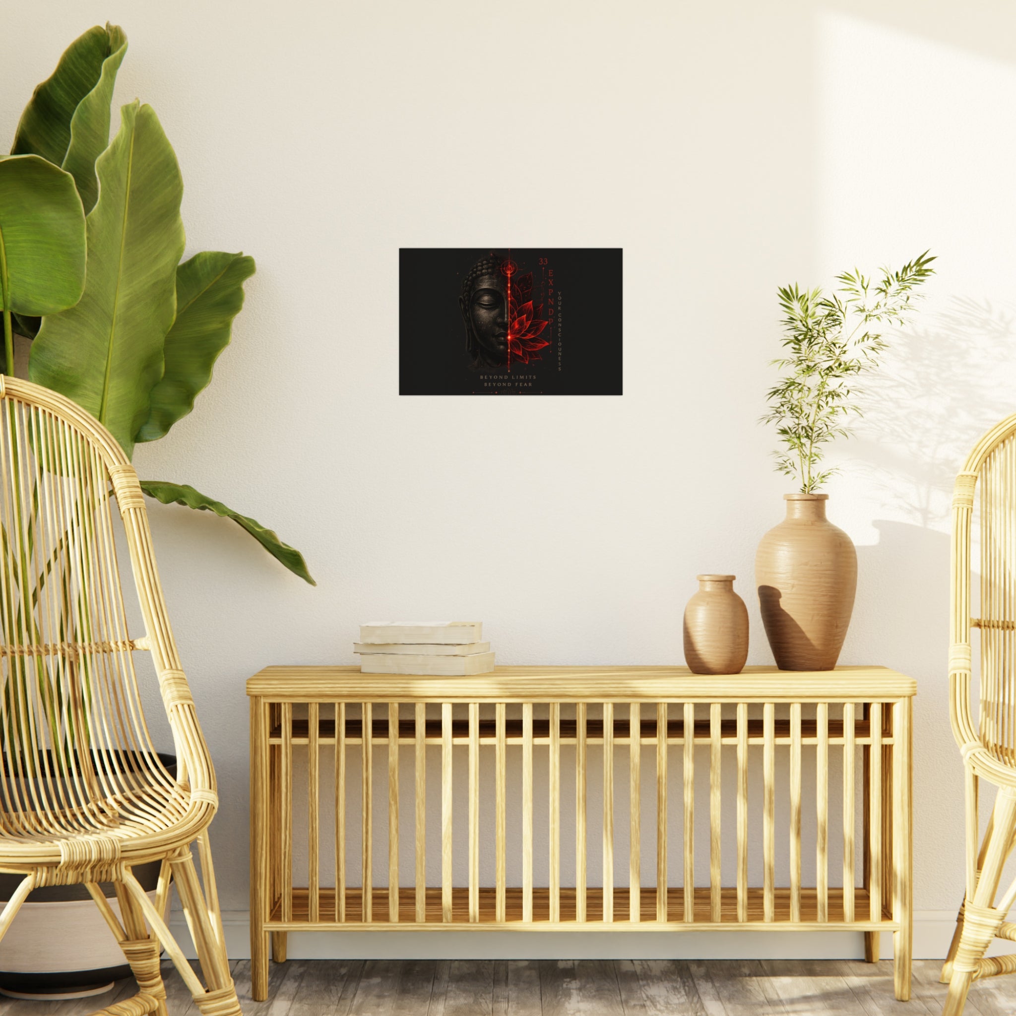 Foam Board - Red Lotus Buddha Wall Art | 'Beyond Limits Beyond Fear' Motivational Decor