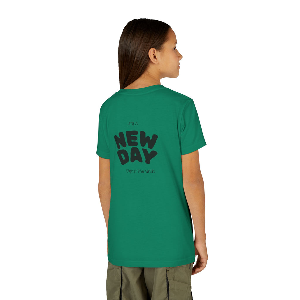 Youth Tee — "Awaken Within" Lotus Front & "It's a New Day" Back Inspirational Shirt