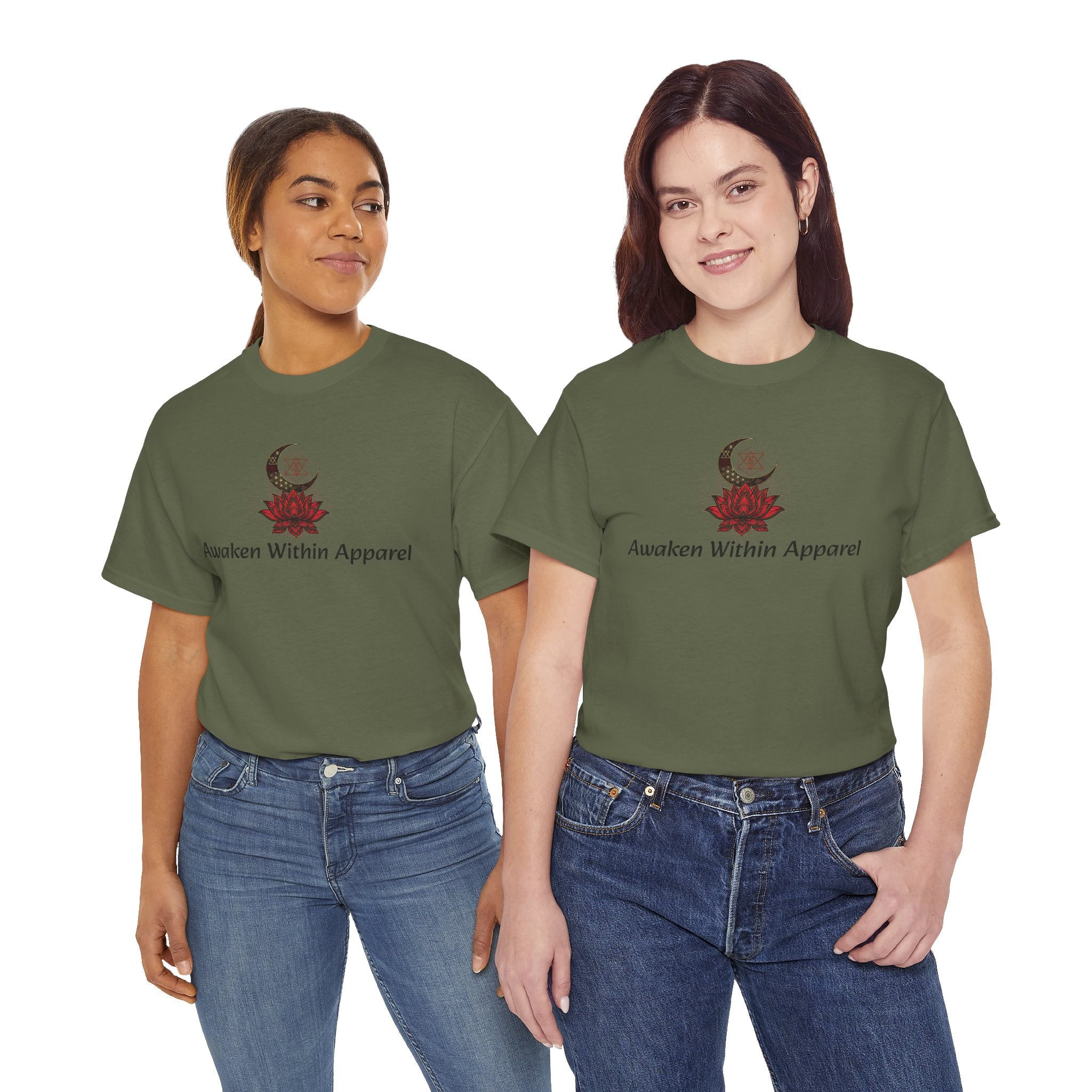 Awaken Within Apparel Tee — Crescent Moon & Sun Spiritual Graphic T-Shirt