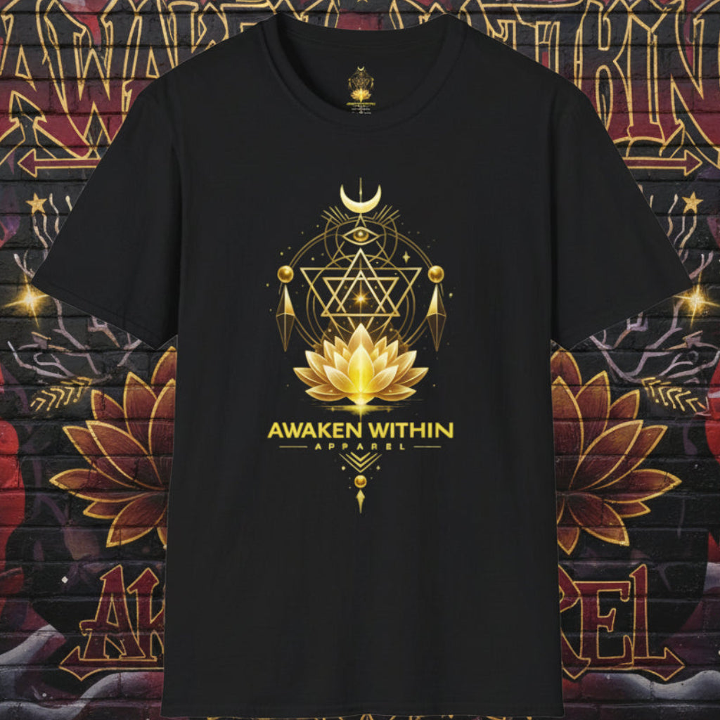 Awaken Within Lotus T-Shirt — Golden Sacred Geometry Spiritual Tee