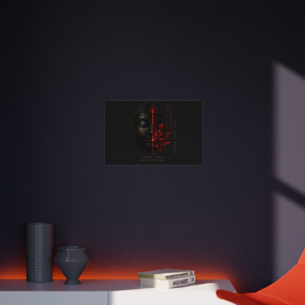 Foam Board - Red Lotus Buddha Wall Art | 'Beyond Limits Beyond Fear' Motivational Decor