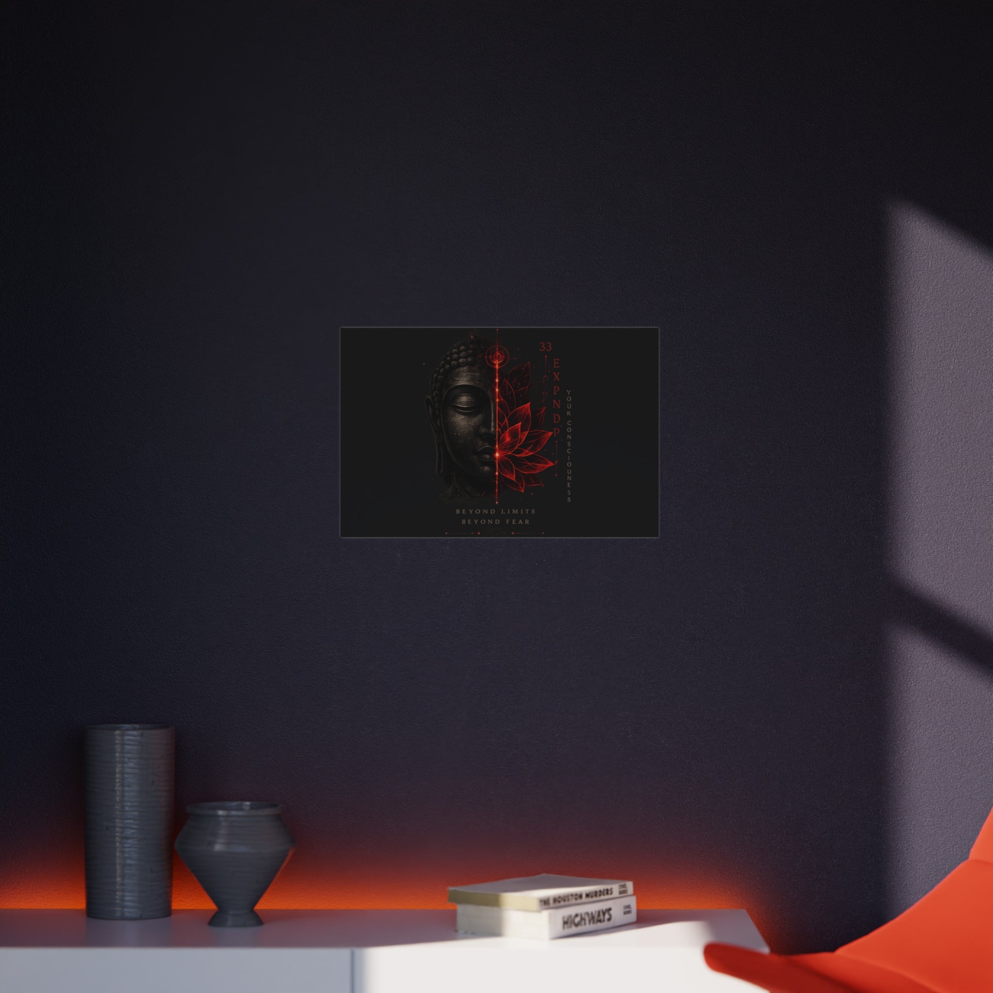 Foam Board - Red Lotus Buddha Wall Art | 'Beyond Limits Beyond Fear' Motivational Decor