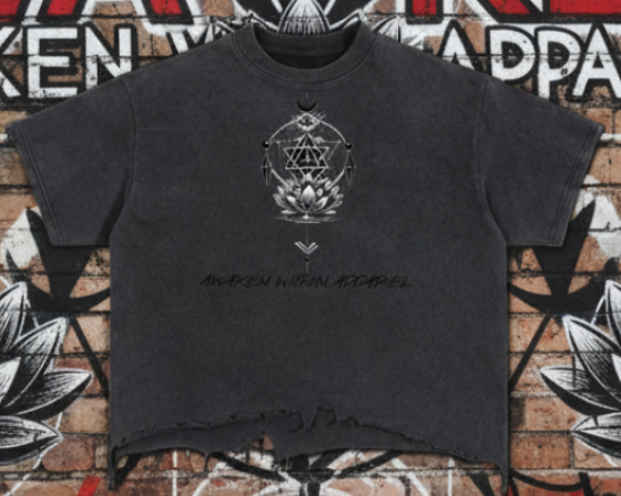 Awaken Within Apparel Sacred Logo- Vintage Wash Boxy Distressed Hem T-Shirt