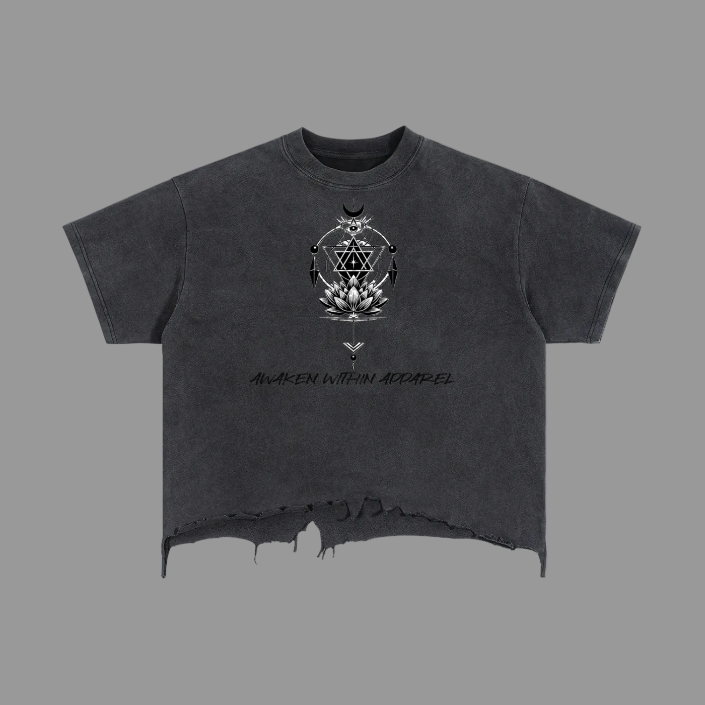 Awaken Within Apparel Sacred Logo- Vintage Wash Boxy Distressed Hem T-Shirt