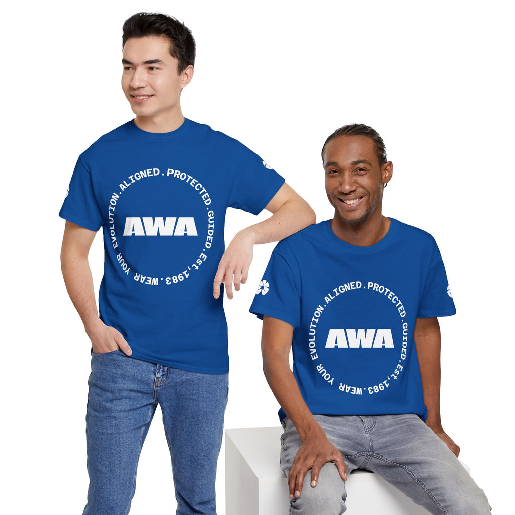 AWA Circle Logo Tee — Bold Black Graphic T‑Shirt with 'AWA' Emblem