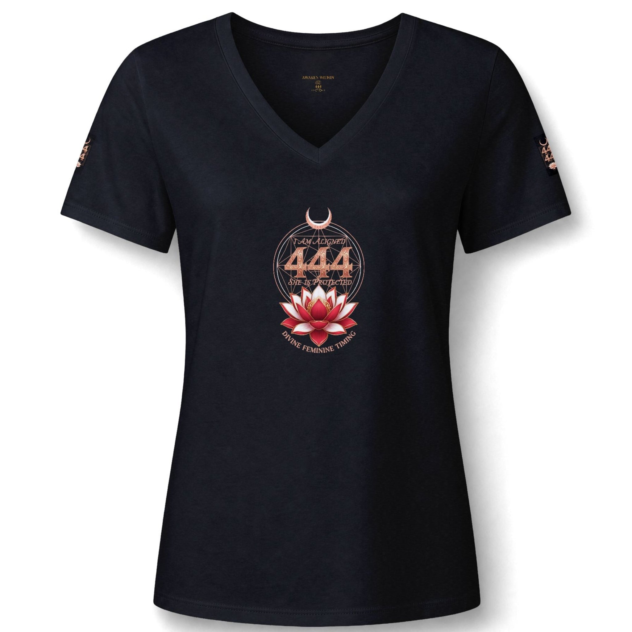 Awaken Within 444 Lotus V-Neck Tee – Women's Spiritual Shirt | Awaken Within Apparel